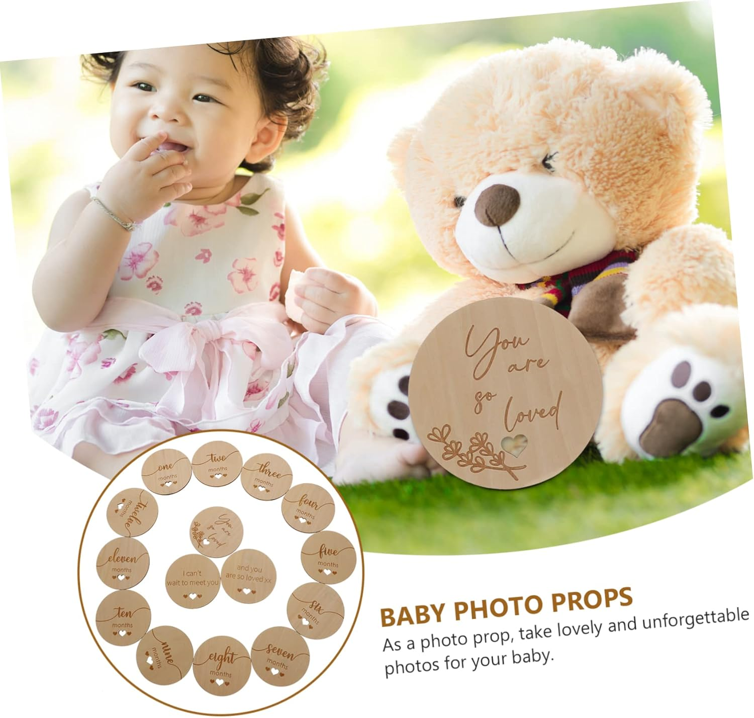 Wooden Monthly Milestone Cards Shower Gifts Newborn Announcement Photo Props for Pregnancy and Growth Tracking