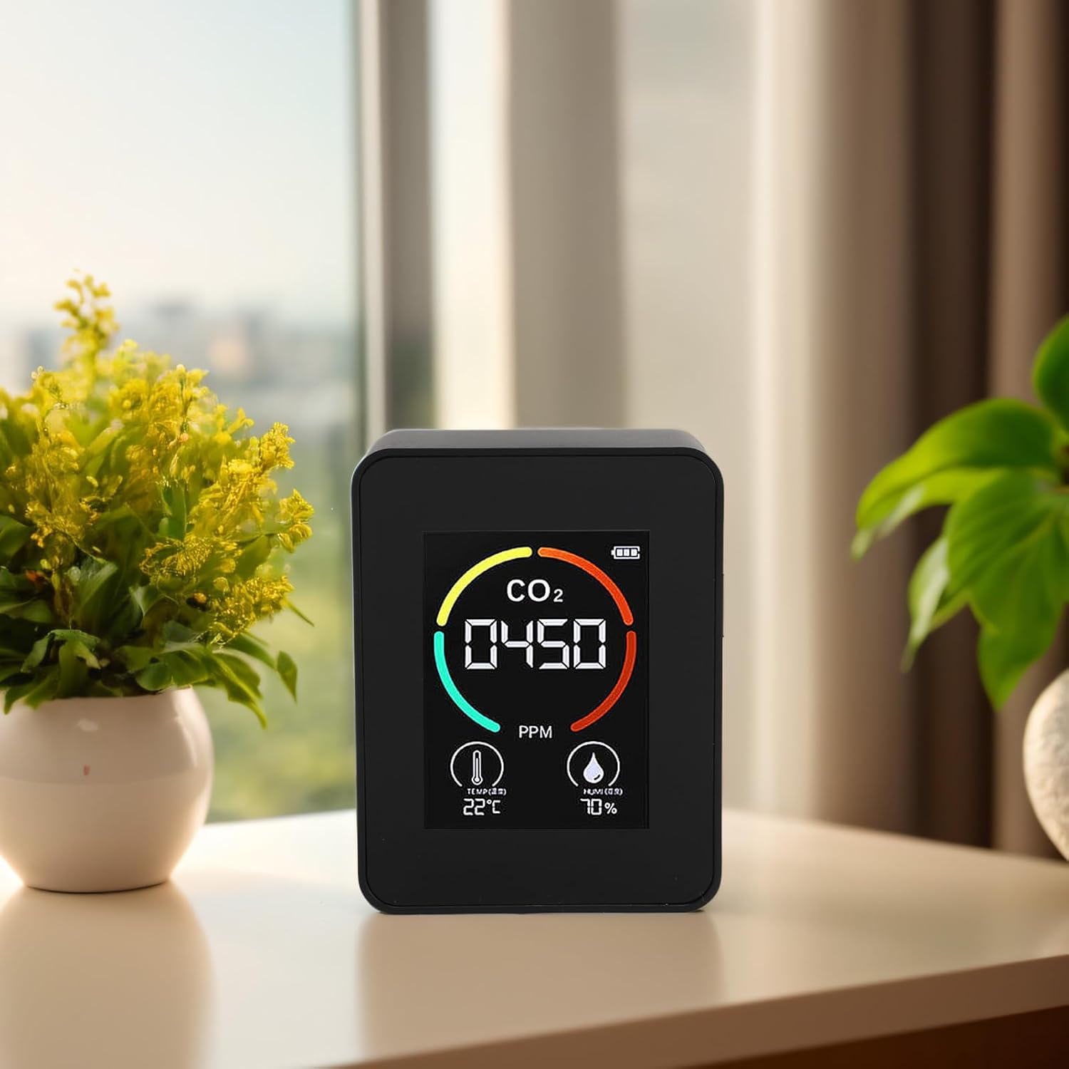 Tnfeeon Air Quality Detector Portable Color Display CO2 Temperature Humidity Tester for Home Office School Hotel, ABS Material (Black) - White image number 7