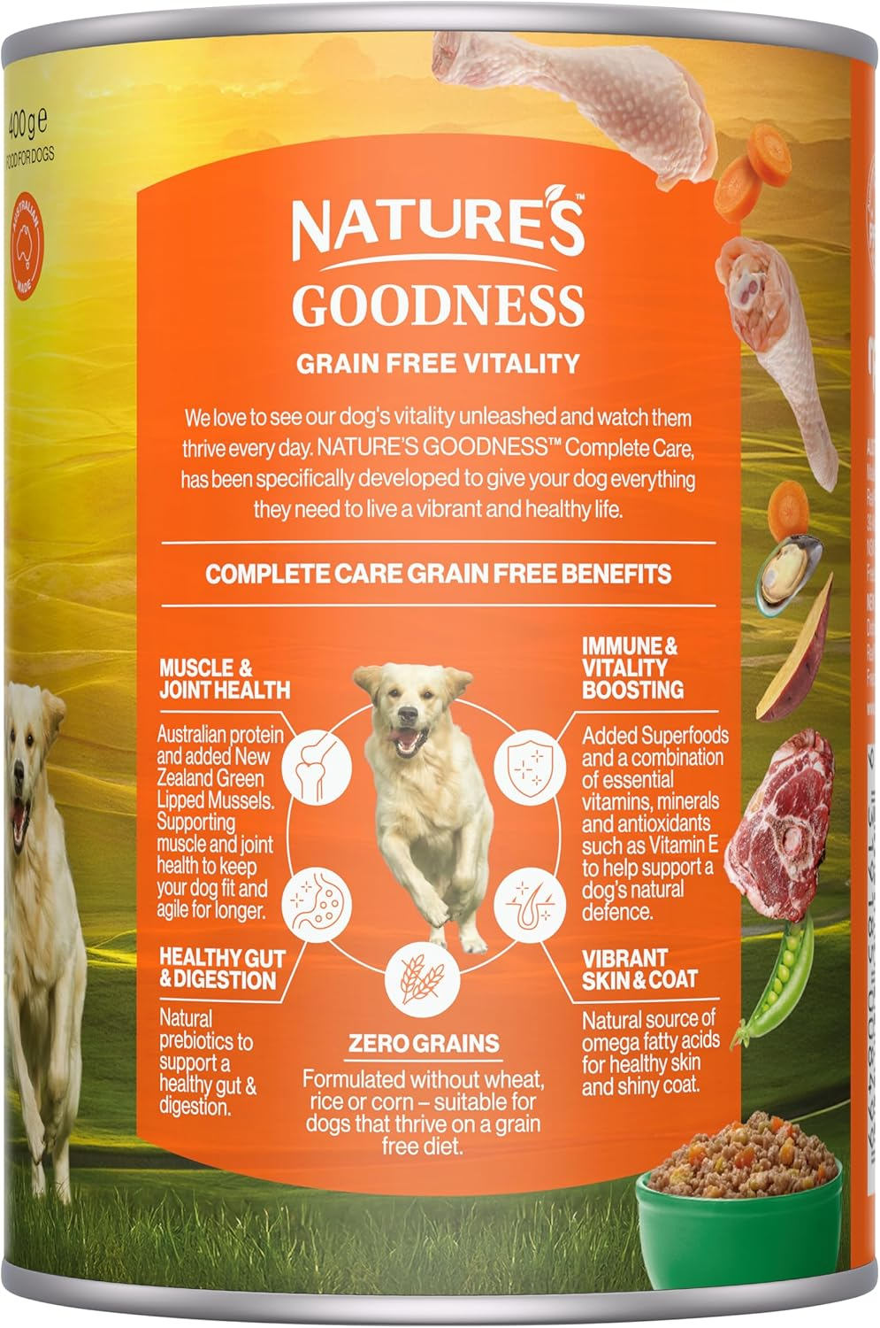 Nature'S Goodness Complete Care Adult Wet Dog Food, Lamb 12X400G - Grain Free Everyday Nutrition, Supports Joints, Immunity, Skin & Digestion