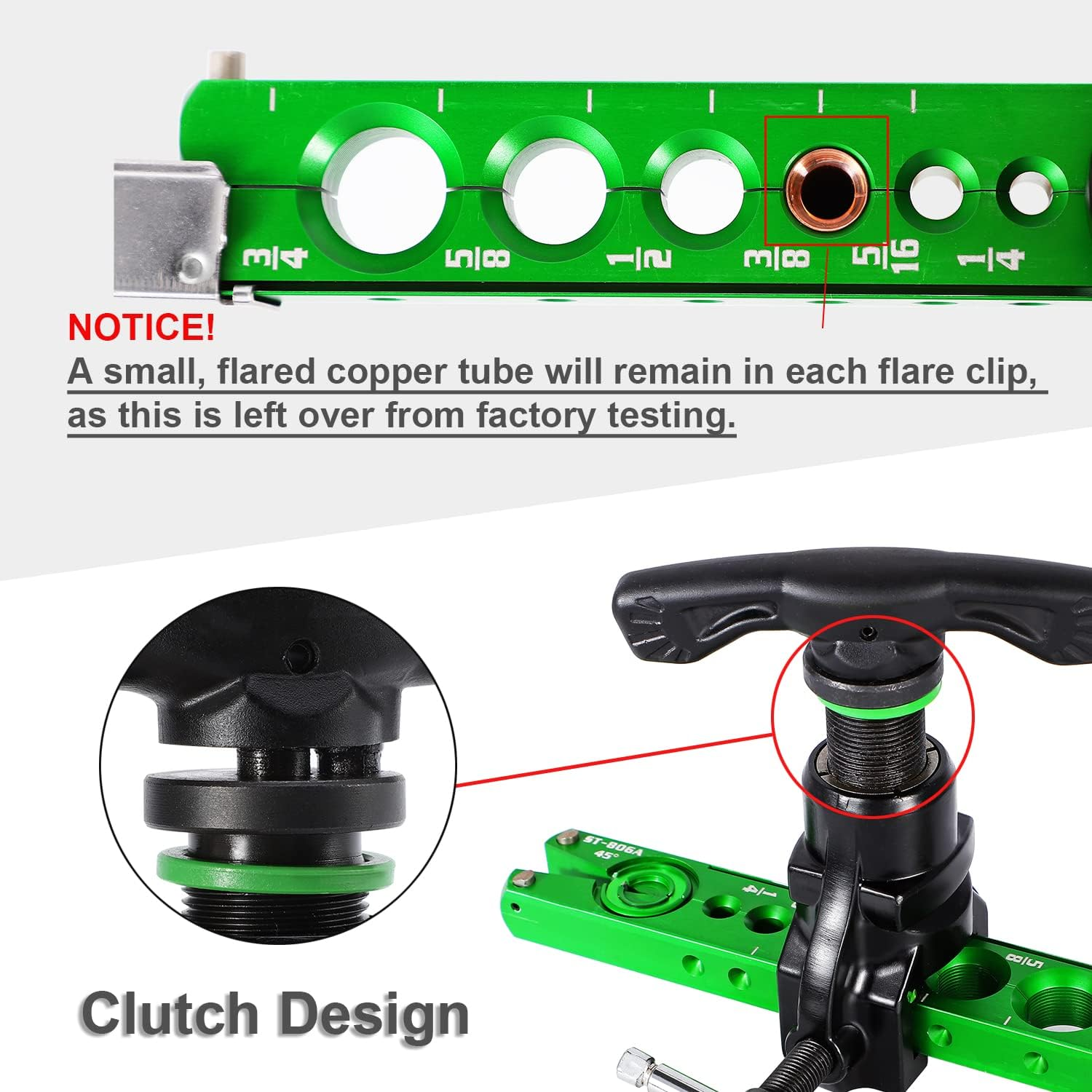 Bonvoisin Flaring Tool 1/4&rdquo;-3/4&rdquo; HVAC Single Flare Tool 45&deg; Eccentric Tube Flaring Tool with Clutch Limit Piece for Copper Aluminum Tubing (One Piece) image number 5
