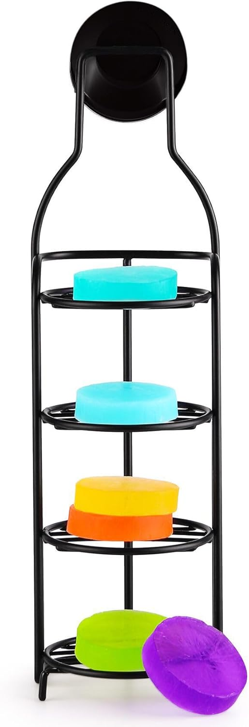 Soap Holder for Shower Wall 4 Tier Soap Dish Stainless Steel Bar Shower Bathroom Self Draining Rustproof Rack Powerful No Drilling(Black Suction Cup)