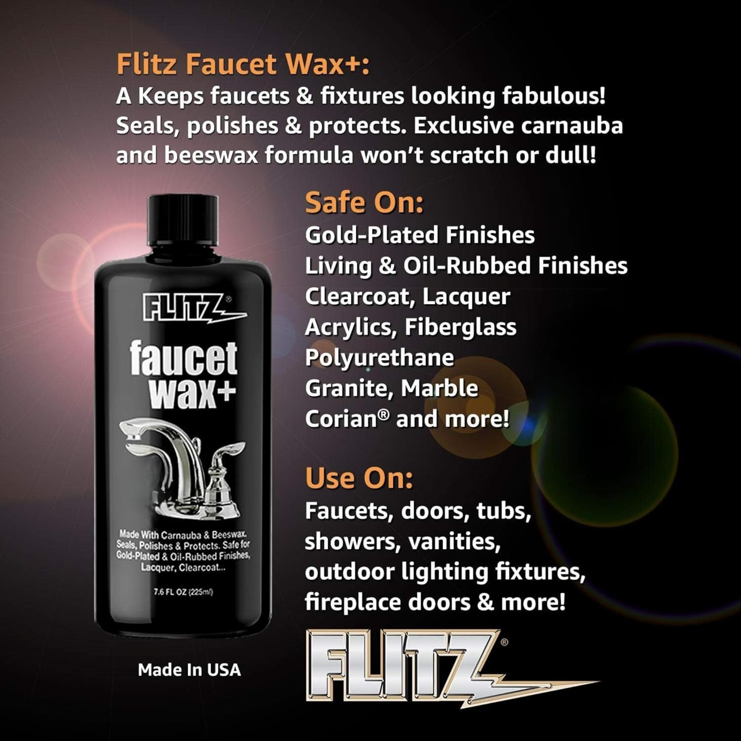 Flitz Faucet Wax, Polish and Sealant Made with Exclusive Carnauba and Beeswax Formula, Leaves No Residue or Scratches, Perfect for Door Hardware, Kitchen and Bathroom, Made in USA, 7.6 Oz - 3 Pack image number 2
