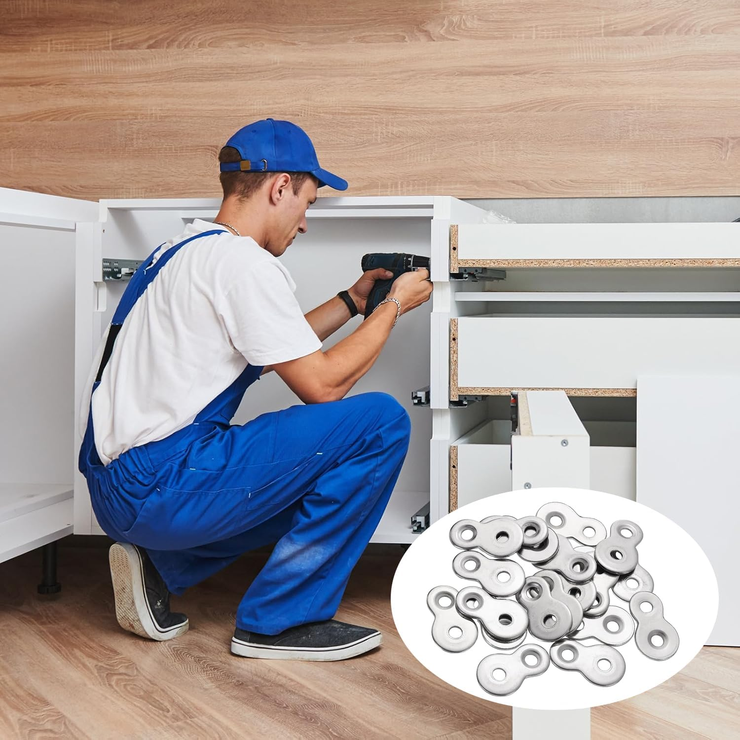 BEANPRECOY 20Piece Figure 8 Steel Fasteners Heavy Duty Table Top Connectors for Desk and Chair Repair Heavy Duty Desk and Chair Repair Hardware Easy Install (Silver/Black) - Black image number 7