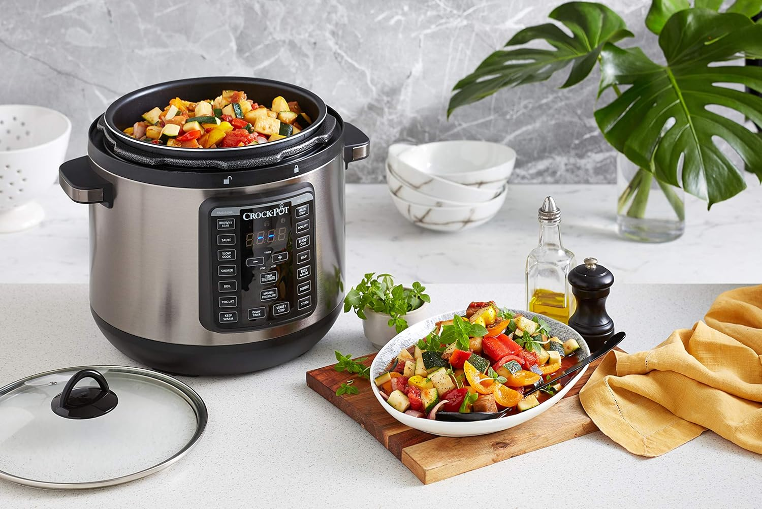 Crock-Pot Express Crock XL Multi Cooker | Slow Cooker, Saut&eacute;, Pressure Cooker, Rice Cooker & Food Steamer | 7.6L (10-12 People) | Removable Non-Stick Bowl | Stainless Steel | CPE300 image number 3