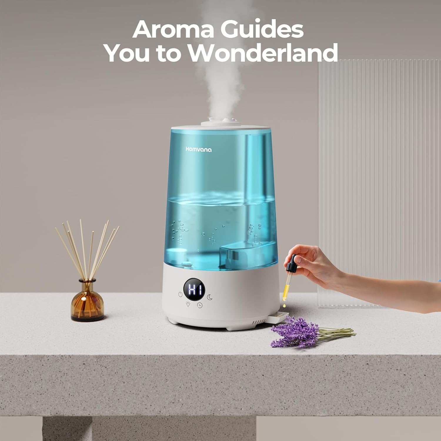 Homvana Humidifiers Bedroom Home Baby, 3.6L 360&deg; Rotatable Cool Mist Top-Fill 34H, Quiet 16Db Kids Humidifier, Essential Oil Diffuser for Office, Plants, Nursery, BPA FREE, 7 Colors Light (Green) image number 5