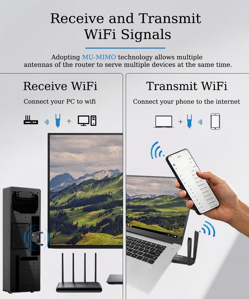 USB Wifi Adapter 1300Mbps,Usb 3.0 Wireless Network Adapter,Dual Band 5Ghz/2.4Ghz,802.11Ac,With 5Dbi High Gain Double Antennas,For Desktop PC Laptop Support Windows 11/10/8.1/8/7/Vista/Xp/Mac10.9-10.15 image number 4