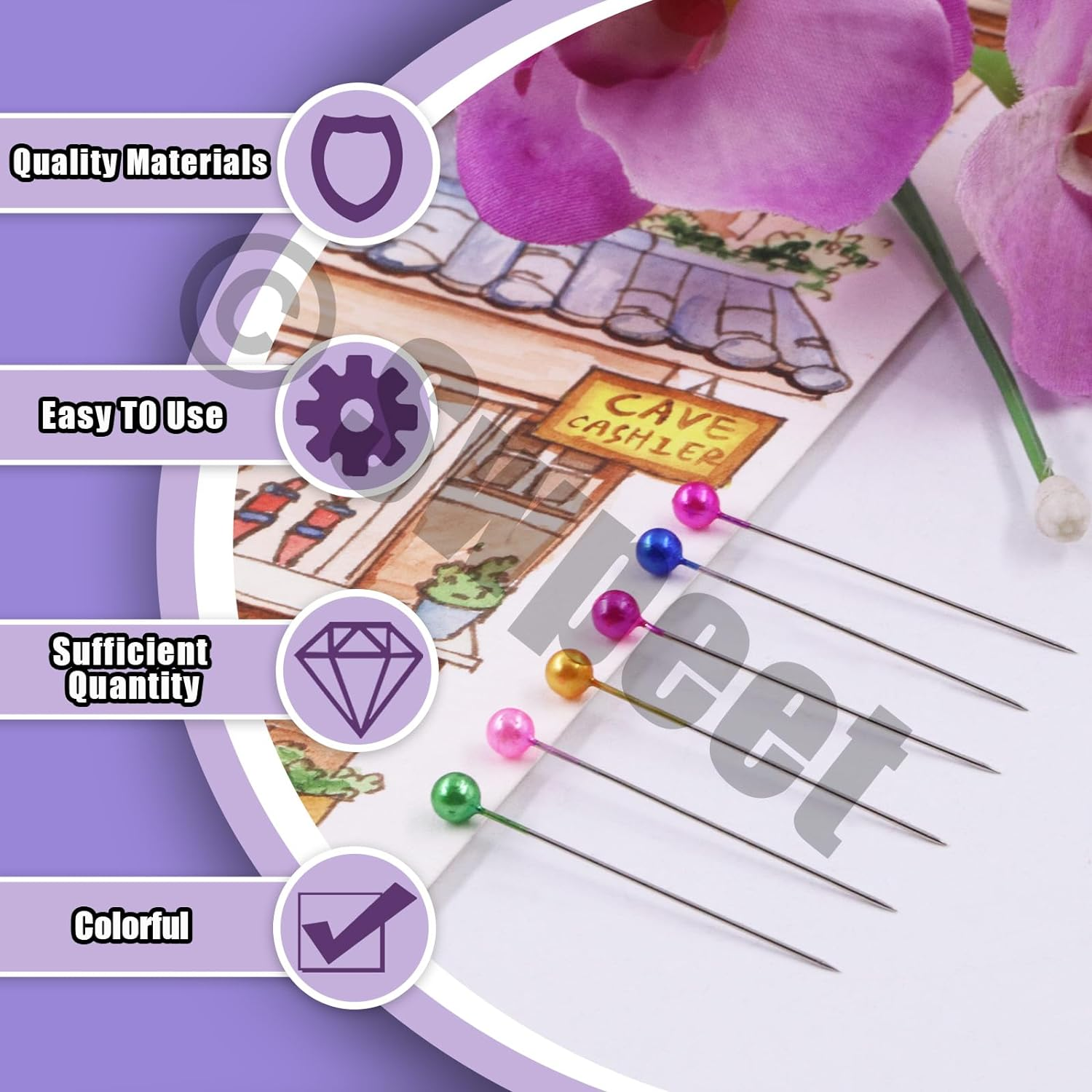 Swpeet 1200Pcs Sewing Pins Multicolor Head Pins Assortment Kit, Straight Quilting Pins Pearlized Ball Head Quilting Pins, Pearl Head Pins for Crafting Dressmaker DIY Craft Fabric Sewing Decorations image number 3