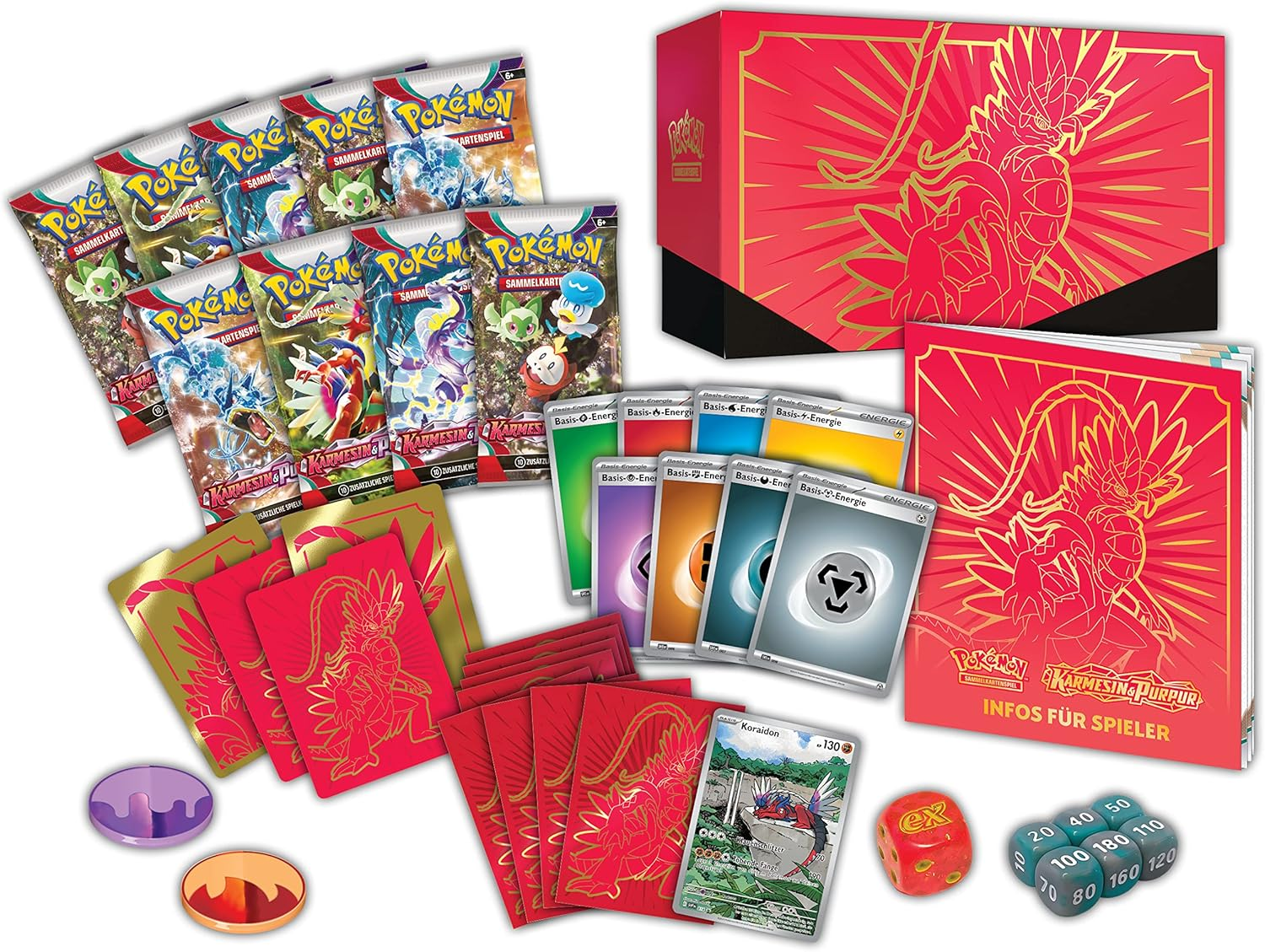 Pok&eacute;mon - Trading Card Game: Top Trainer Box Crimson & Purple (Koraidon) (9 Booster Packs & Premium Accessories) - Coraidon image number 2