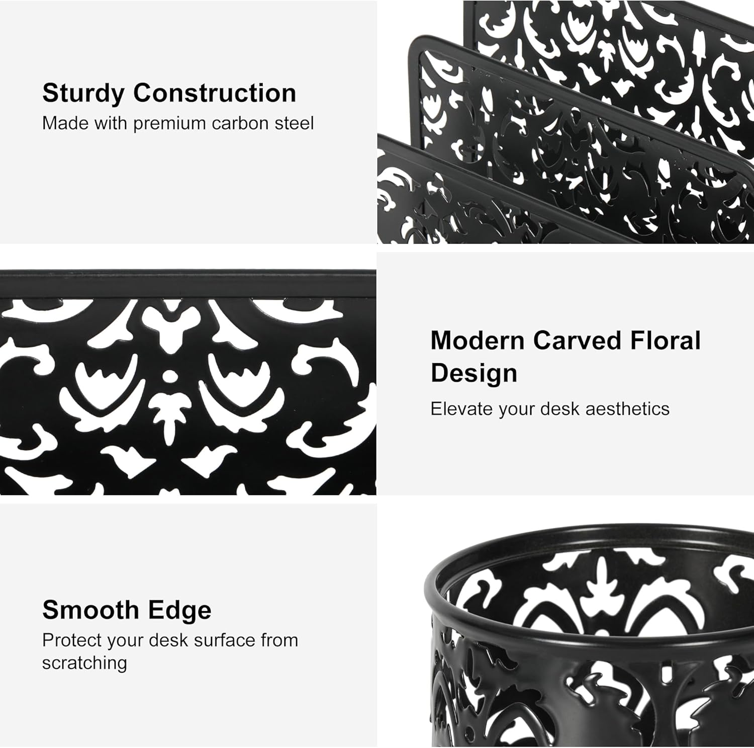 Easypag Desk Organizers and Accessories 3 Pieces Office Organizer Set - Pen Holder for Desk, Mail Sorter Countertop and Sticky Note Holder, Black - Gold image number 4