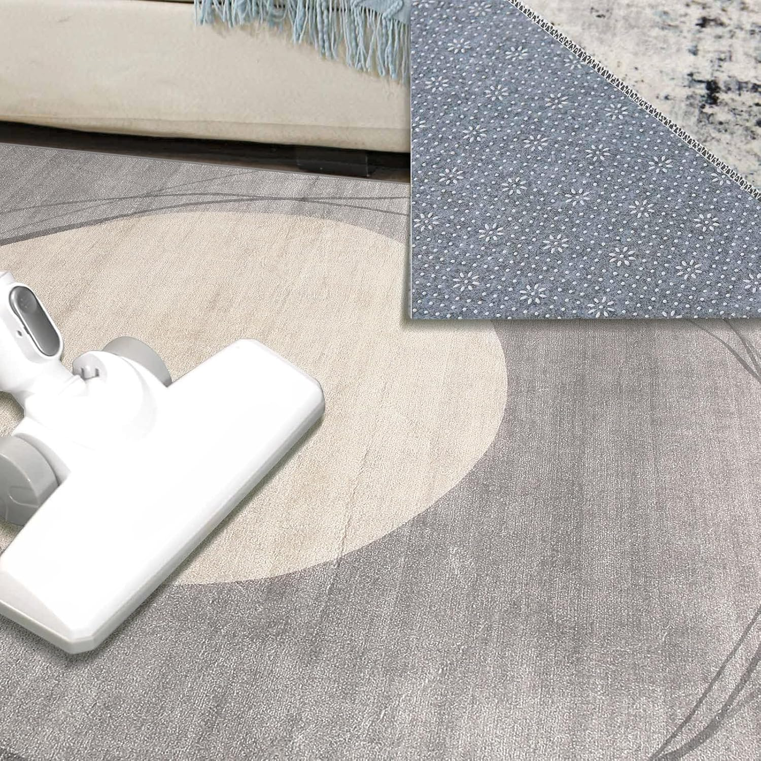Tinyboy-Hbq Area Rug Short Pile Living Room Carpet Modern Geometric Design Rugs Circular Pattern Rug Non-Slip Decorative Rugs for Bedroom (Light Grey/Beige, 120 * 160Cm) image number 4