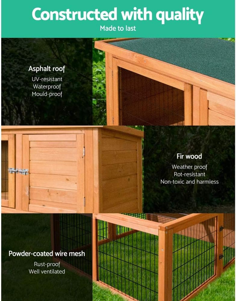 I.Pet Chicken Coop Large Rabbit Hutch, Coops Wooden Pet House Run Cage Walk in Bunny Hen Chook Guinea Pig Ferret, Metal Outdoor Door Roof Weatherproof Farm - Mid 2 image number 5