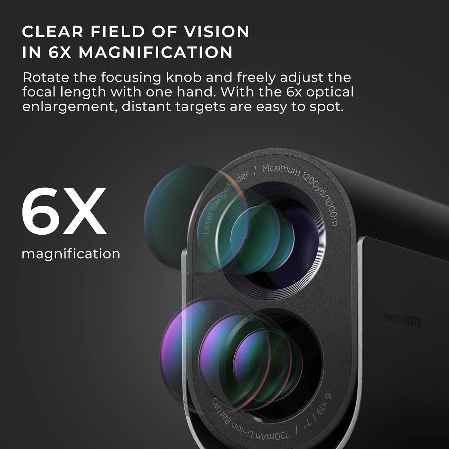 HOTO Golf Rangefinder with Slope, 1100-Yard Range, 6X Magnification, Flag Lock, Silicone Eyepiece, Real-Time Measurements, Magnetic Attachment, USB-C Charging, Ideal for Golf & Hunting Enthusiasts image number 2