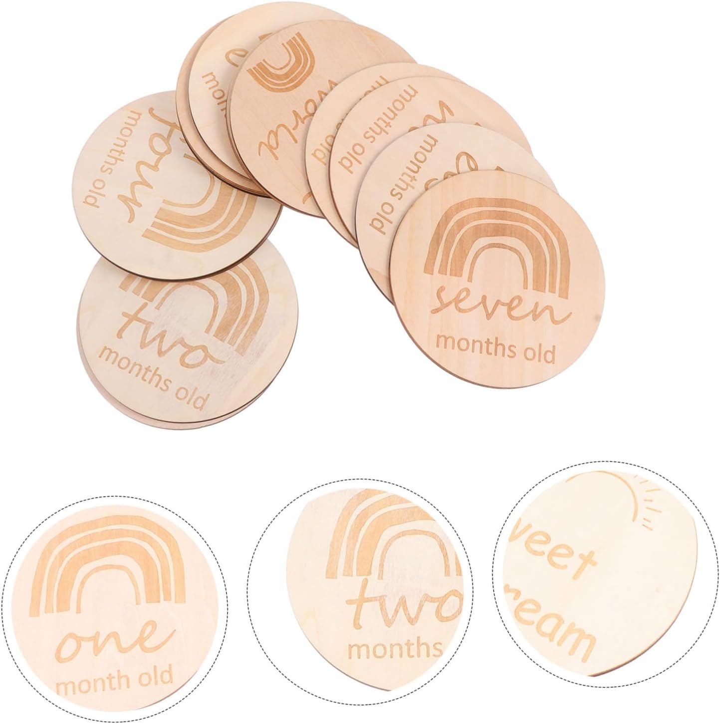 13Pcs Double Sided Wooden Growth Milestone Cards for Birth Month Commemorative Discs for Newborn Photography Props and Keepsakes image number 6