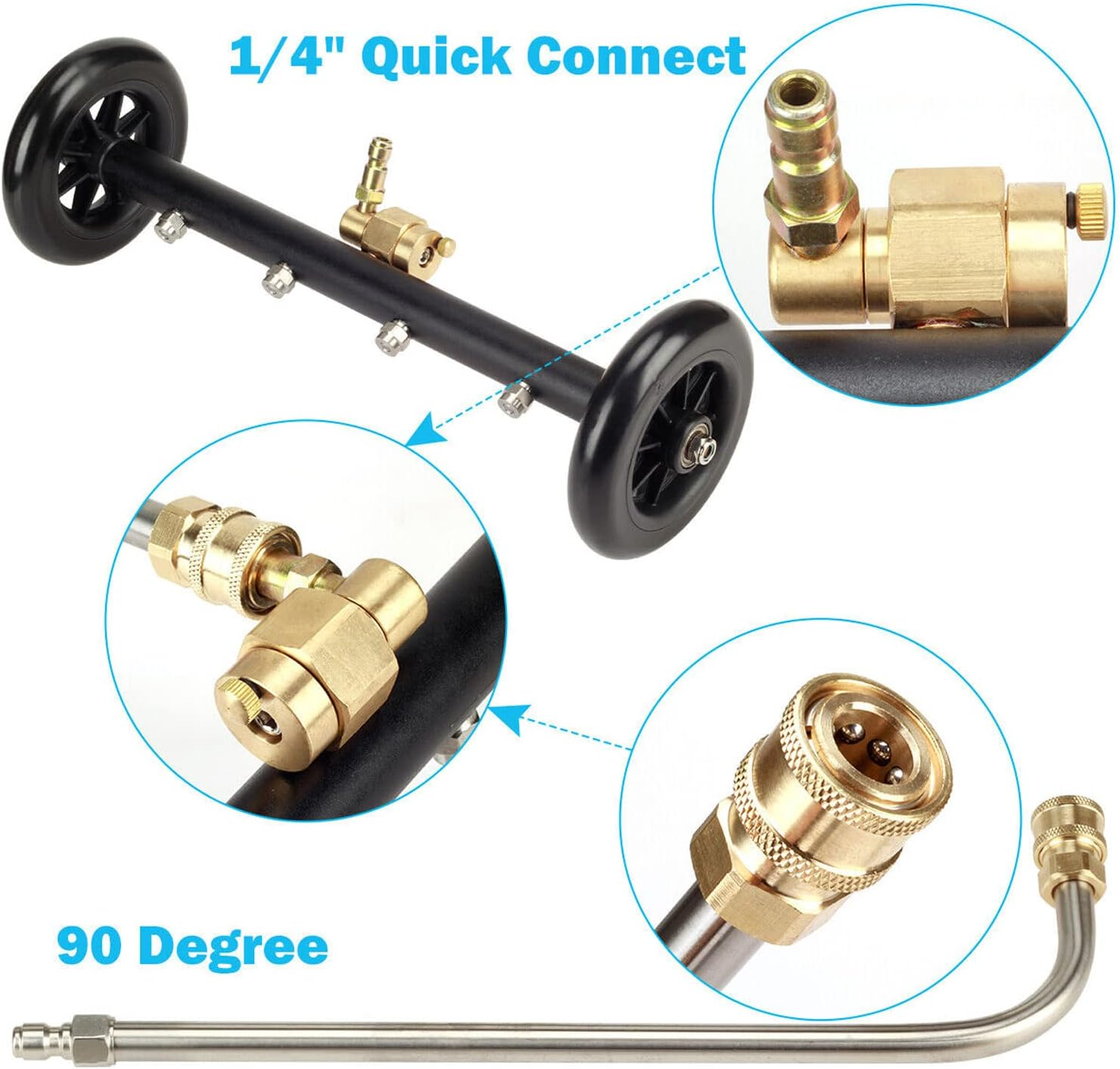 Yotsuba 16" Hydraulic Undercarriage Cleaner, 4000 PSI Pressure Washer Attachment, with Extension Wands & 90&deg; Curved Wand, for Truck, SUV, RV, Trailer, Car Underbody Wash image number 2
