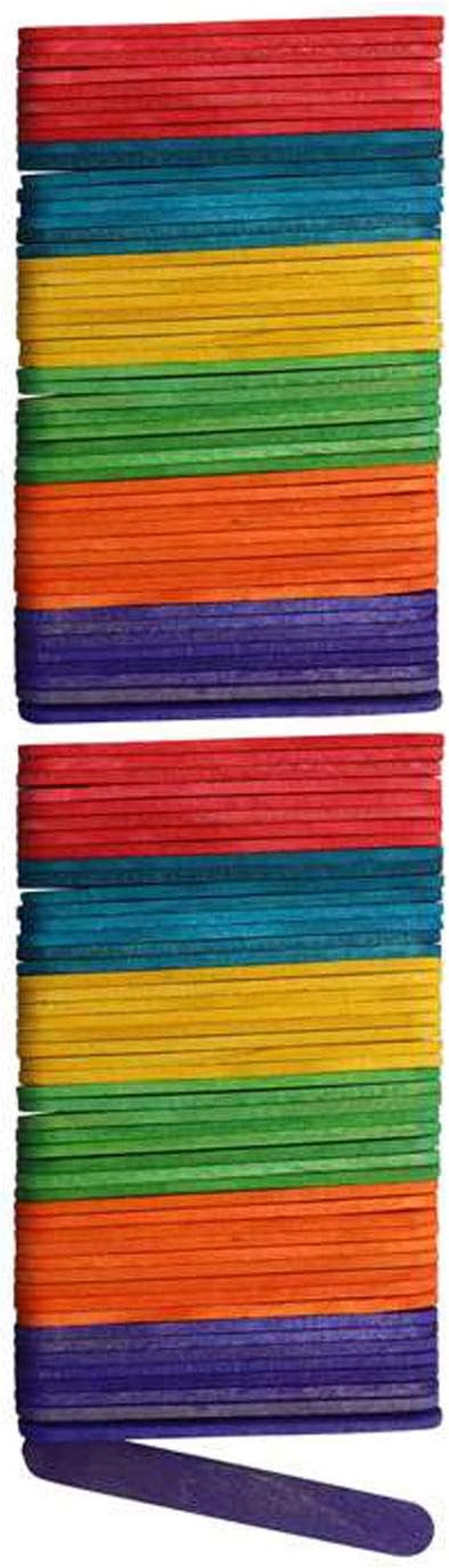 Glorex 6 2200 683 Craft Woods Made of Colourful Varnished Birch Wood, in the Shape of Ice Sticks, Approx. 15 Cm Long with Rounded Ends, Pack of 100, Versatile for Crafts