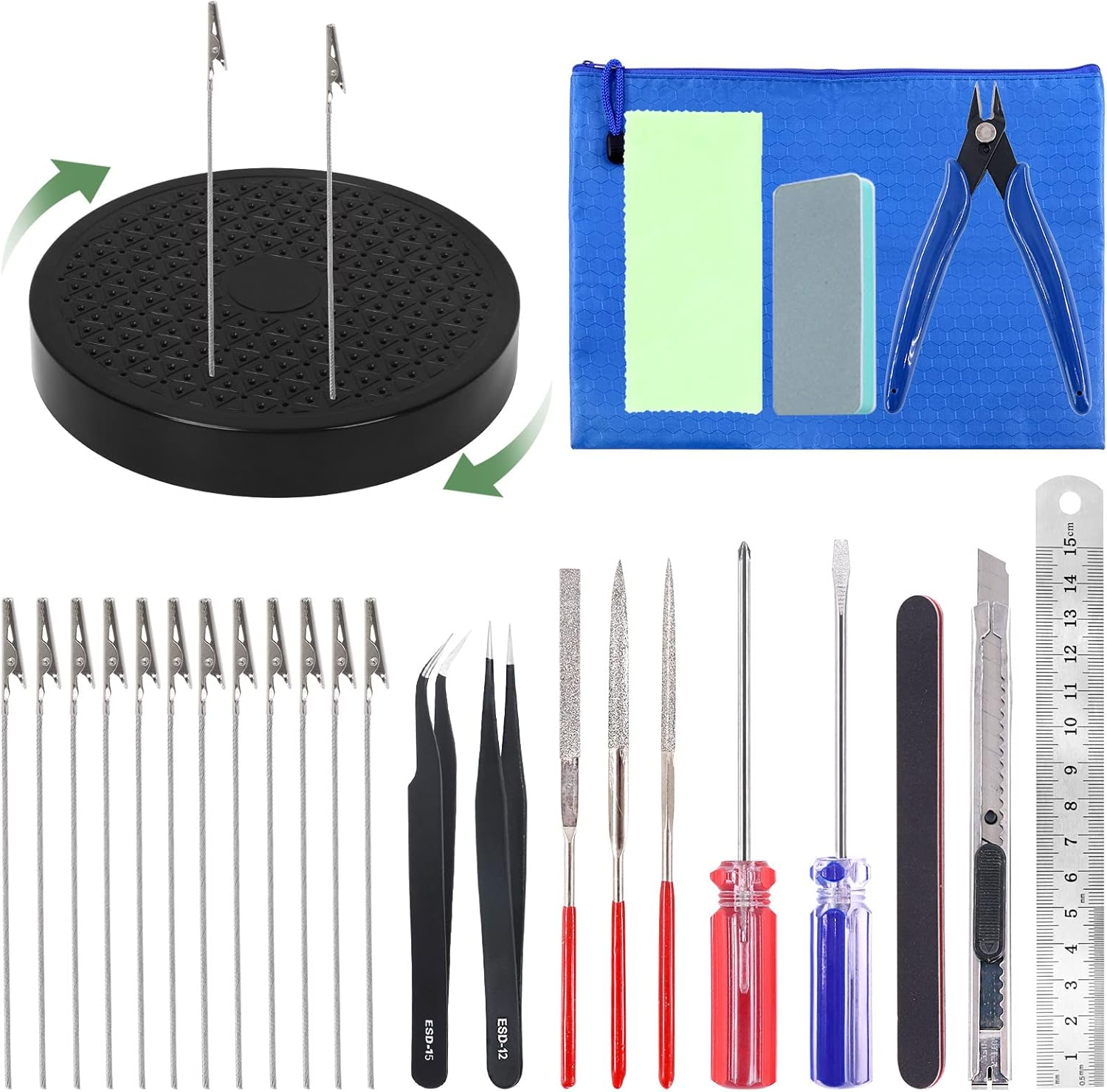 Keadic 37Pcs Gunpla Tool Paint Kit Includes Professional Gundam Model Basic Tools, Painting Stand Base Holder and Alligator Clip Sticks Modeling Tools for Airbrush Hobby Model Building Parts Assemble image number 6