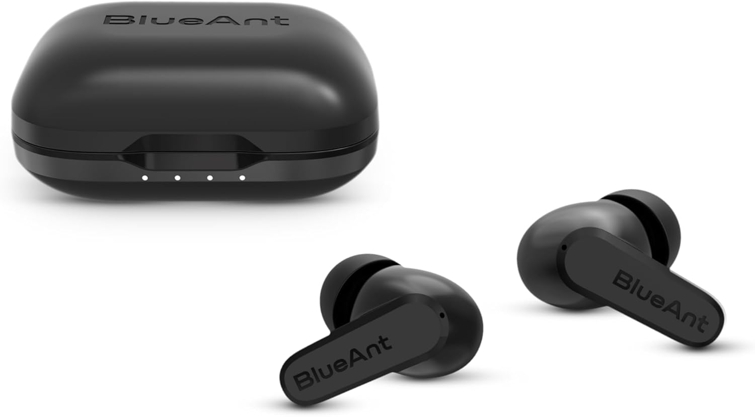 Blueant Pump Air Ultra True Wireless Bluetooth Earbuds, Active Noise Cancelling, Clear Calls with Multi-Mic Tech, All-Day Battery with Wireless Charging Case, Sweatproof In-Ear Design, Black