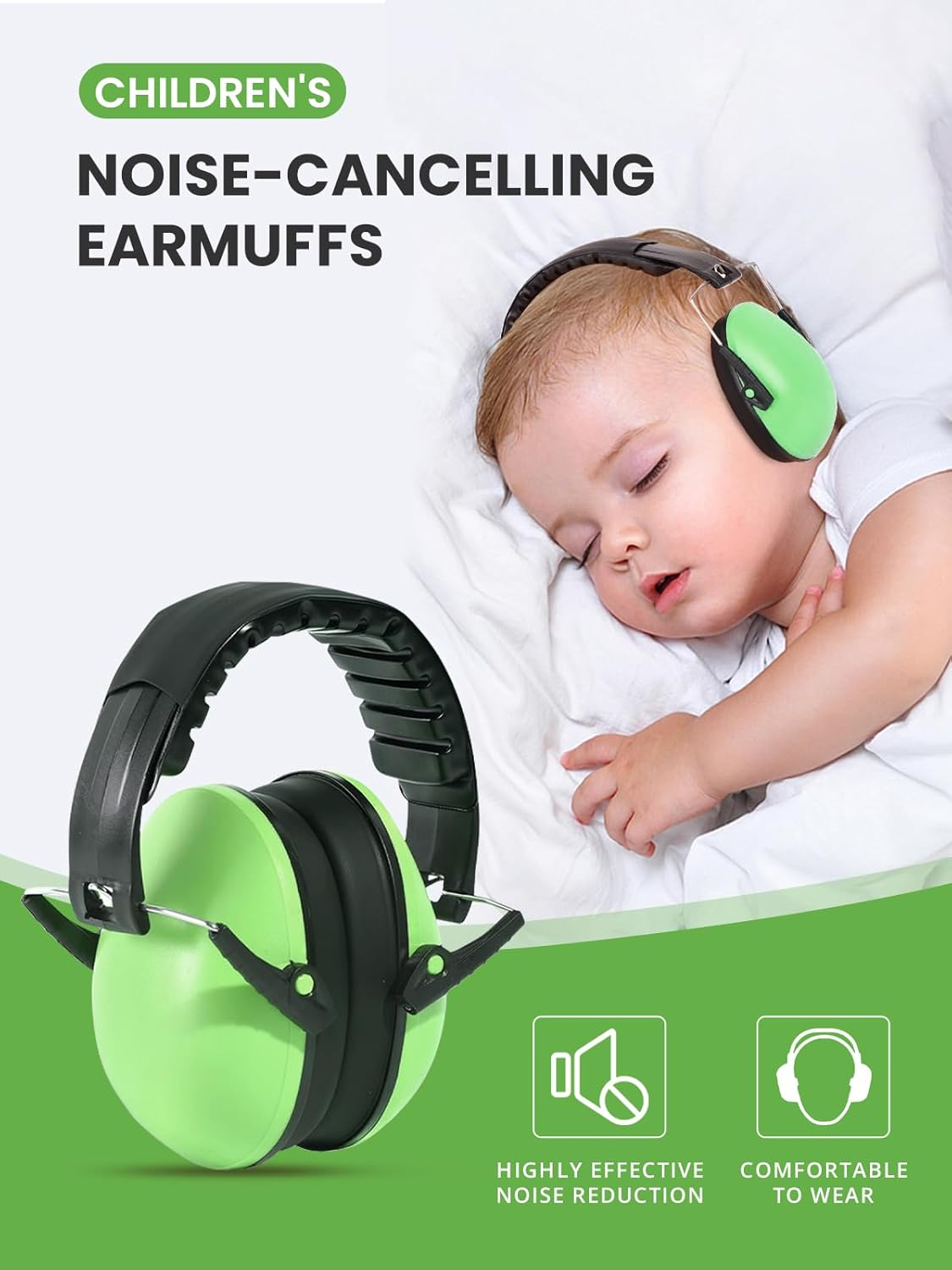 Kids Noise Reduction Ear Muffs, 21Db Hearing Protection for Toddlers & Children, Ideal for Concerts, Fireworks, Shooting &ndash; Green