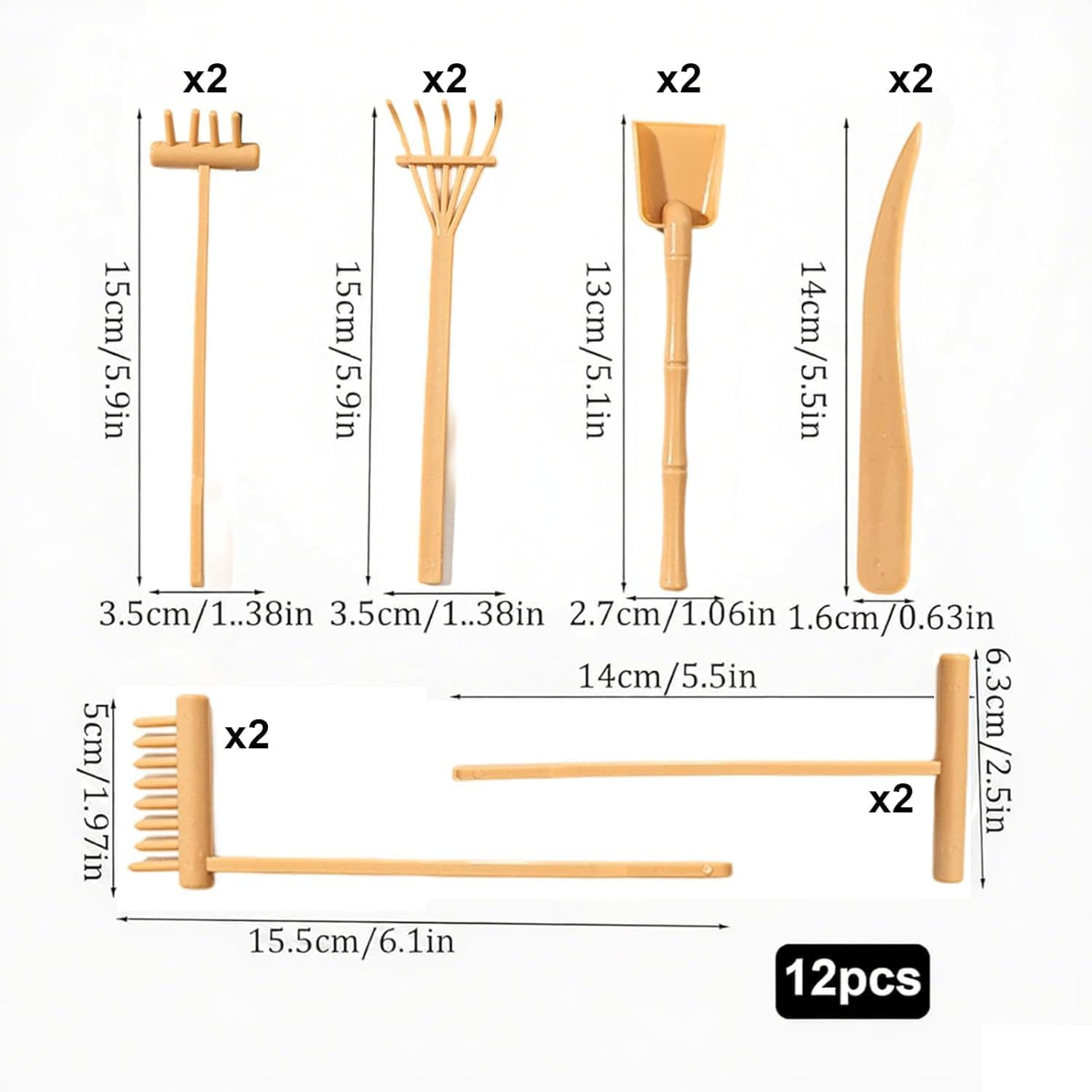 12Pcs Mini Rake for Zen Garden - Lightweight Plastic Desktop Rakes, Compact Push Tools for Meditation, Home Decoration & Unique Zen Garden Creation (Skin) image number 4