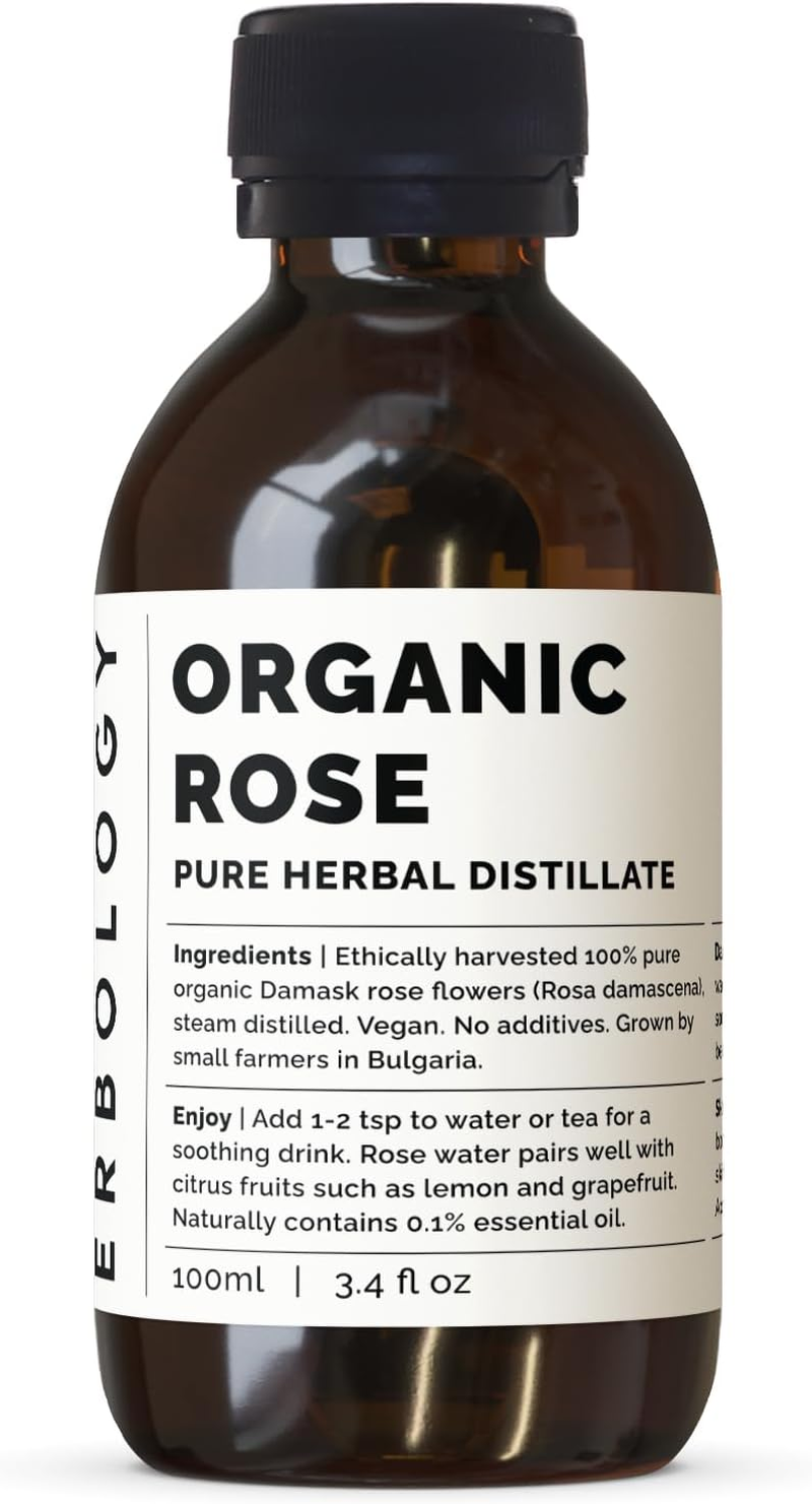 Erbology Organic Rose Water 100Ml - Distilled from Damask Rose - Premium Food Grade Hydrolate of Rose - Soothes, Hydrates and Calms - Non-Gmo - Recyclable Glass Bottle image number 5