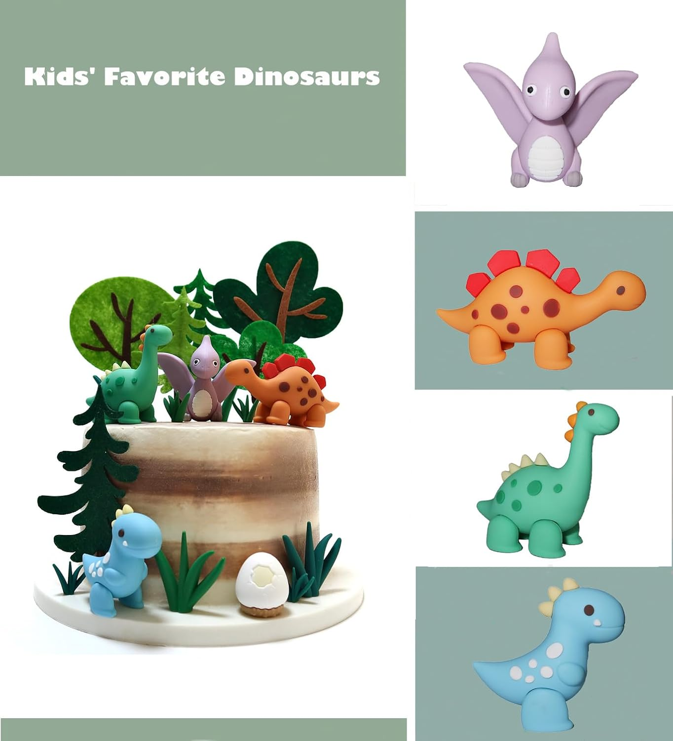 Dinosaur Cake Topper, 3D Dinosaur Cake Figures for Kids, Cookie Decoration for Dinosaur Party, Baby Shower Decoration for Cake image number 1