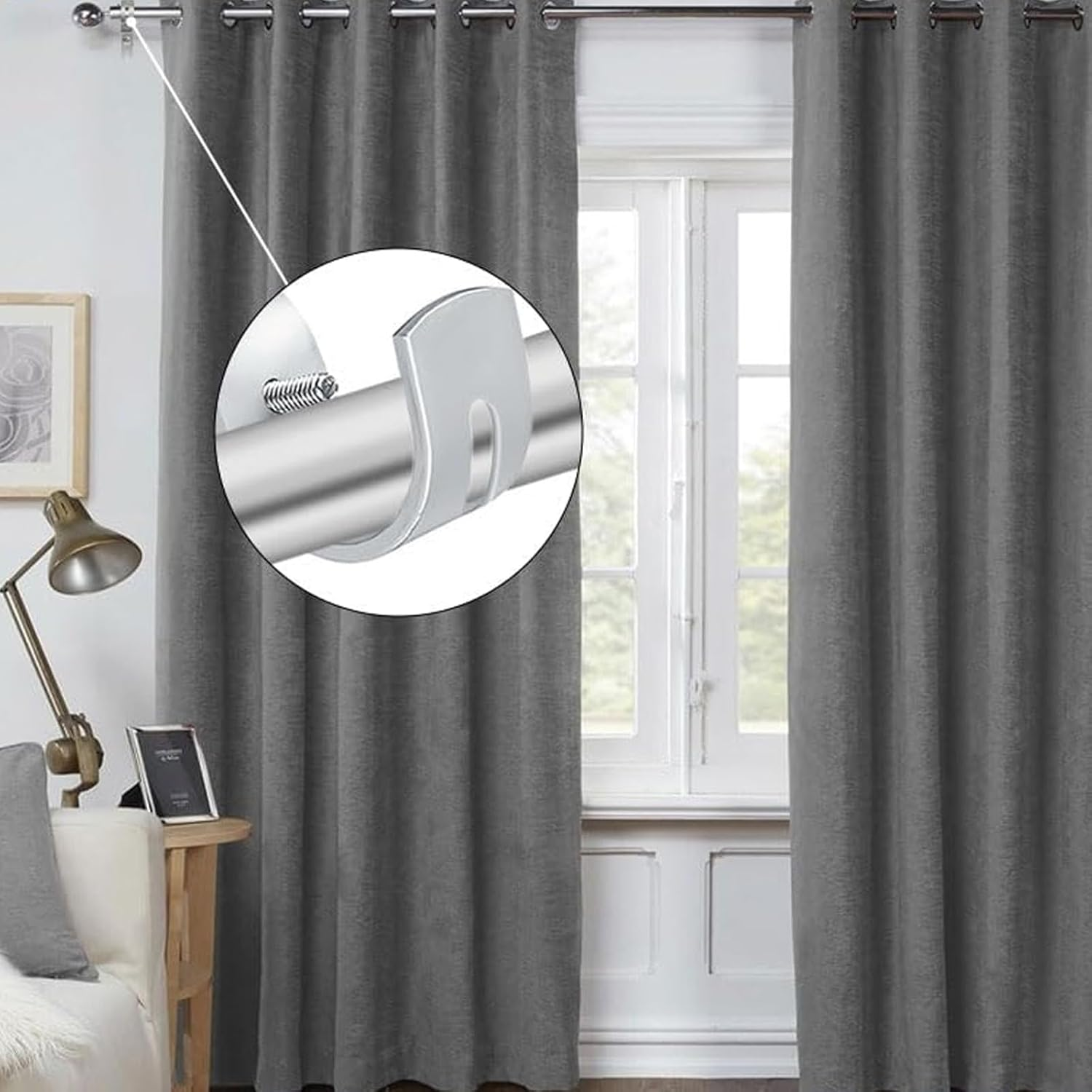 2 Pack Heavy Duty Curtain Bracket, Adjustable Curtain Rod Bracket - Curtain Rod Holder Hooks for 1 Inch Rod, Wall Mount Curtain Rod Brackets, Suitable for Home/Office (Silver) - Black image number 4