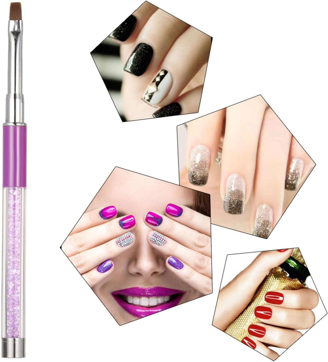 Labymos 1Pc Nail Art Brush Nylon DIY Nail Pen Flat Nail Painting Brush Salon Decoration Pen for UV Gel Nail Tool Purple image number 1