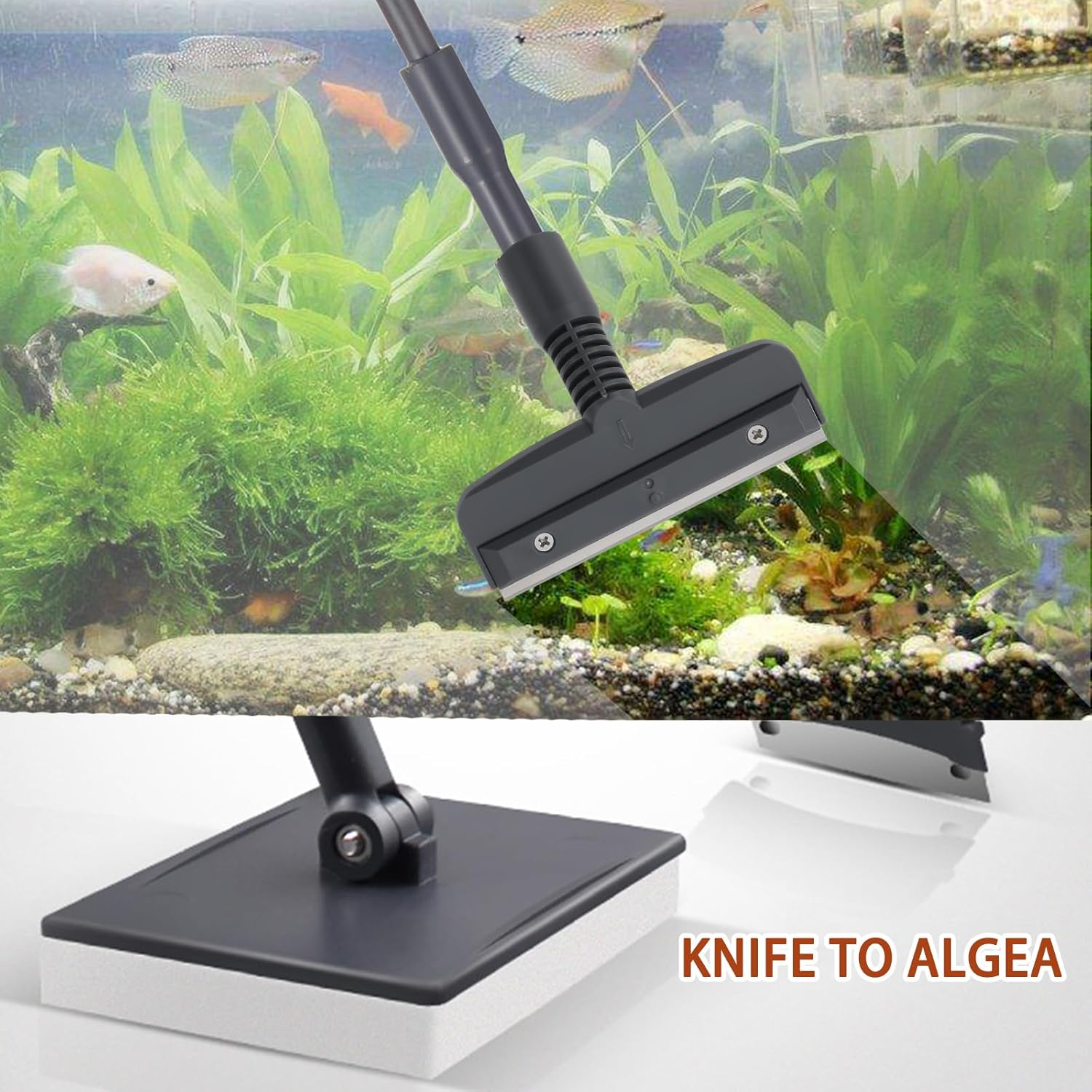Coolty 6 in 1 Fish Tank Cleaner Aquarium Cleaning Tool with Long Telescopic Handle, Scraper, Fishing Net, Sponge Cleaning Brush, Sand Rake for Fish Tank Maintenance image number 3