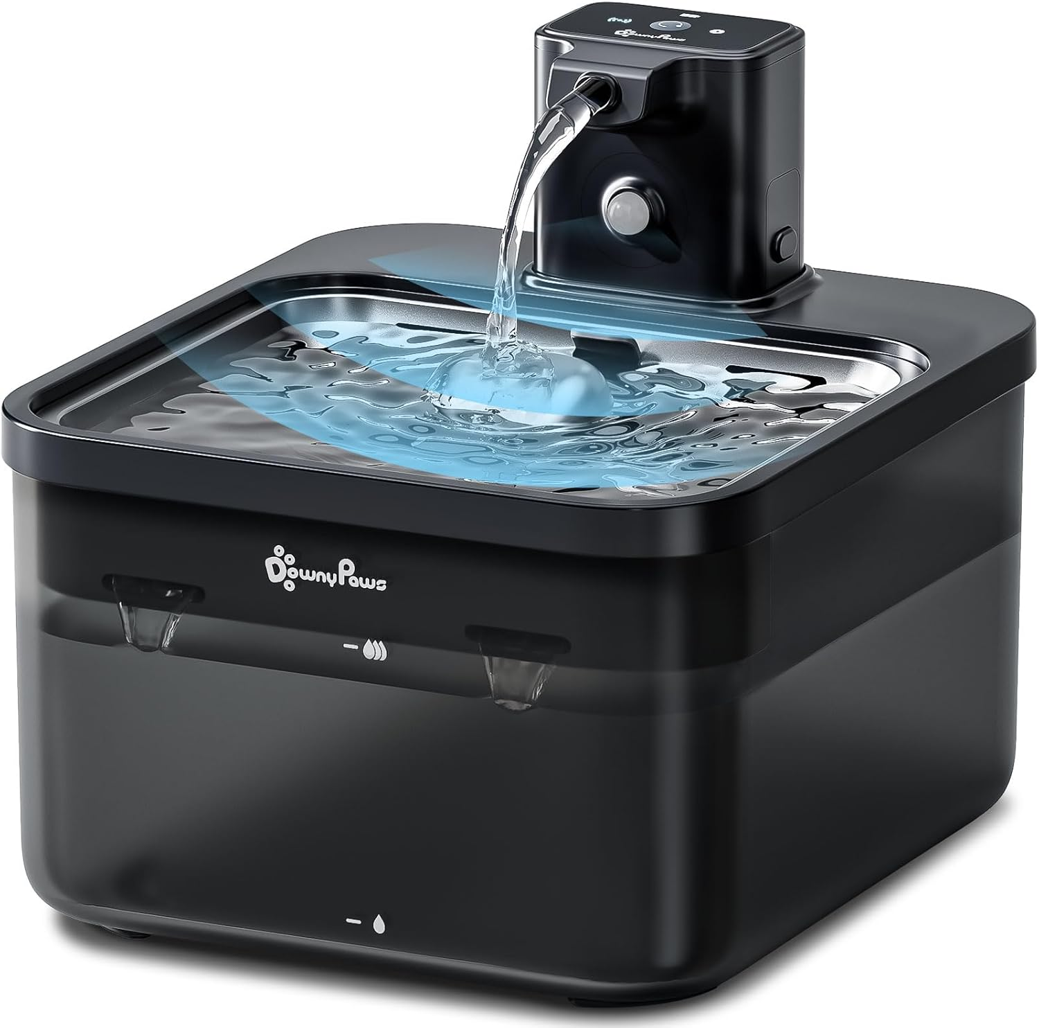 Downypaws Cordless Cat Water Fountain Battery Operated Rechargeable Wireless 4000 Mah Stainless Steel Motion Sensor Ultra Quite Pump 2.5L Indoor, Black