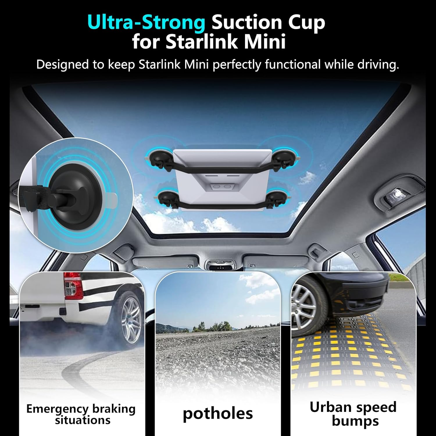 Car Mount for Starlink Mini &ndash; Suction Cup Accessories Kit for Sunroofs,Car Windows & Roof Installation, Secure Holder for Rvs, Boats & Road Trips with Stable Signal (Black) - Blue image number 5