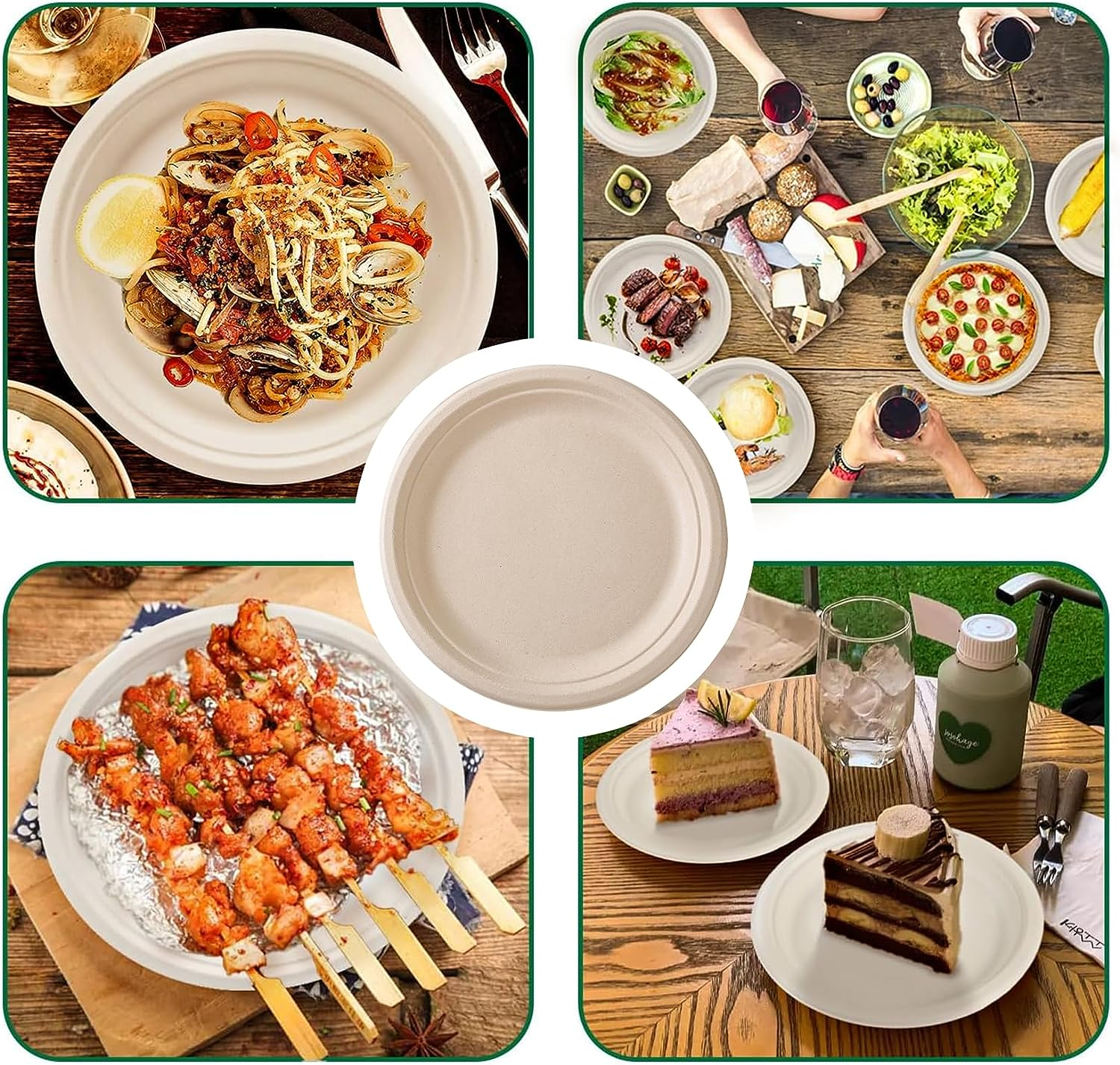 Disposable Paper Plates 10 Inch Compostable Plates 50 Pack Biodegradable Surgarcane Fiber Dinner Plates (10 Inch Plates) - 9 Inch Plates image number 2