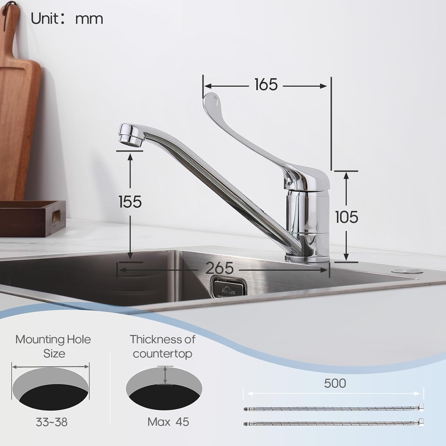 Decaura Kitchen Mixer Tap with Extra Long Handle, Lead-Free 360&deg; Swivel Spout Laundry Sink Tap, Designed for Seniors and Easy Accessibility (Chrome) image number 3