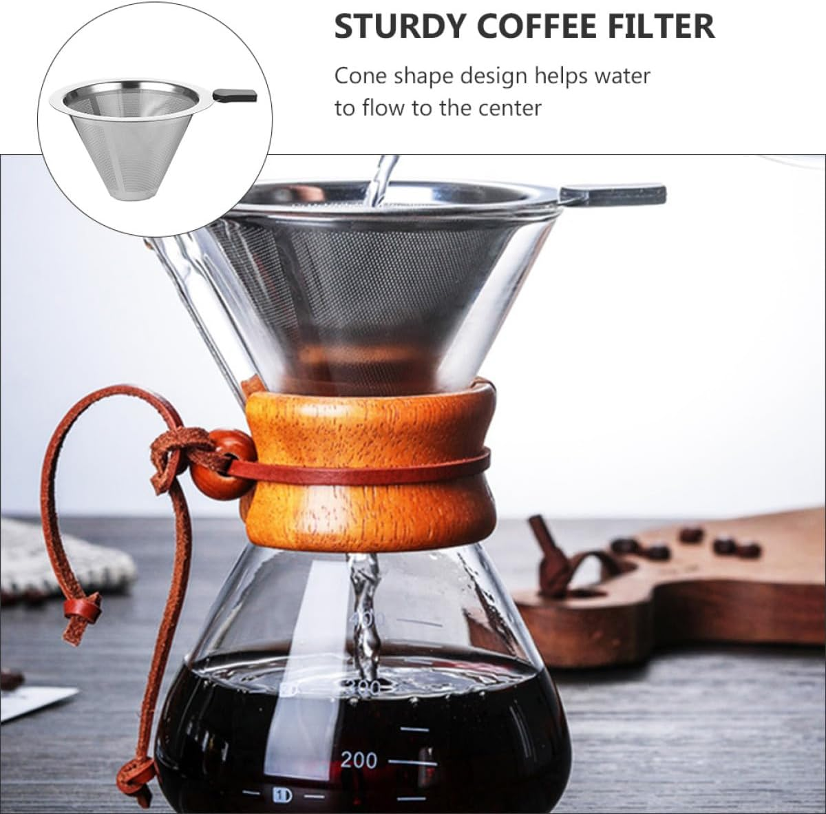 GALPADA Stainless Steel Coffee Filter Reusable Coffee Strainer with Handle Multipurpose Residue Filter and Flower Tea Brewing Random Style image number 2