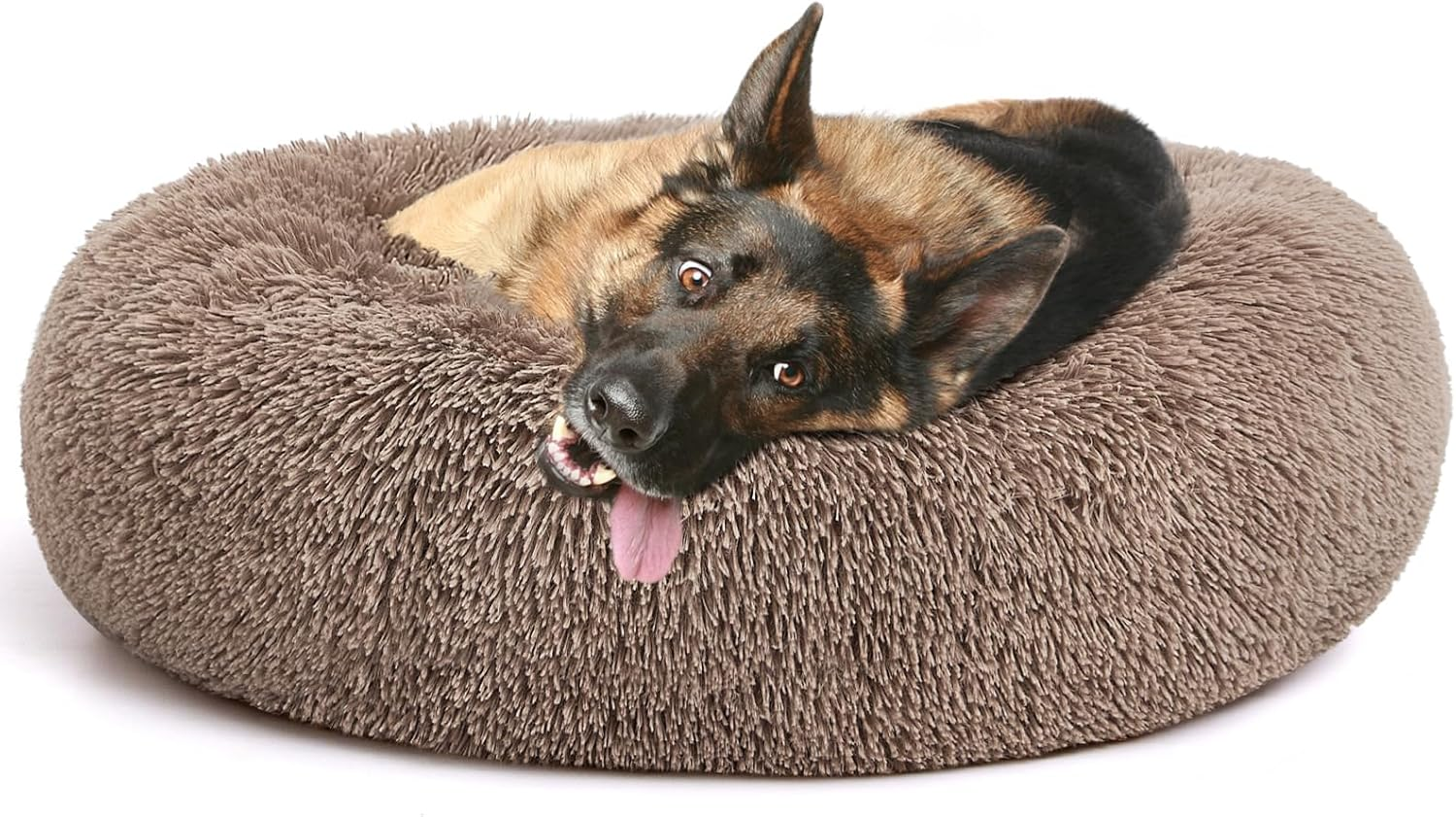 Wndy'S Dream Dog Bed, Dog Calming Donut Bed, Anti-Anxiety Pet Bed, Fluffy Donut Cushion for Small and Medium Dogs and Cats, Washable Soft Pet Puppy round Bed with Anti-Slip Mute Base (Coffee 70Cm)