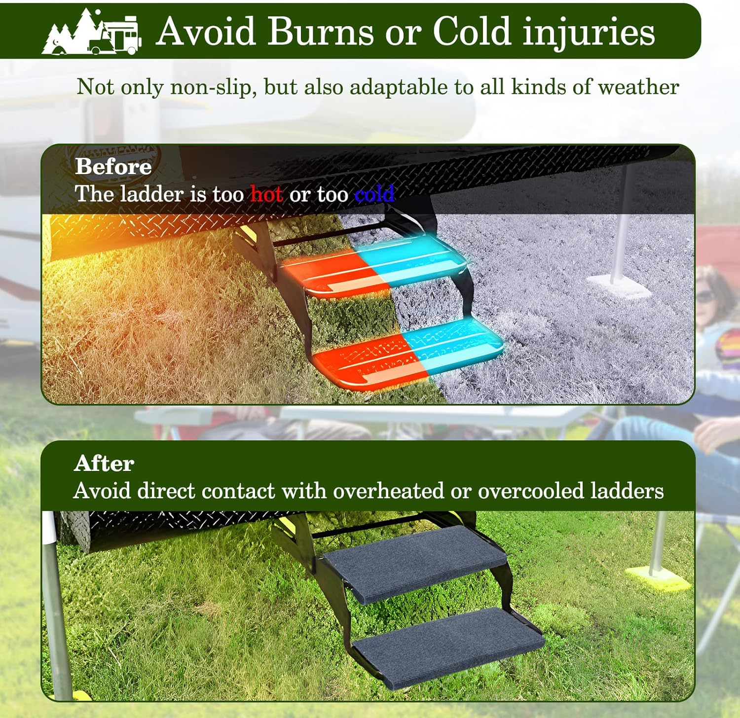 HOMEE RV Step Covers 3 Packs, Camper Step Covers 23 Inch Wide RV Step Rugs, Non-Slip Outdoor RV Stair Cover with Install Hook Fit 8" to 11" RV Stair Treads image number 1