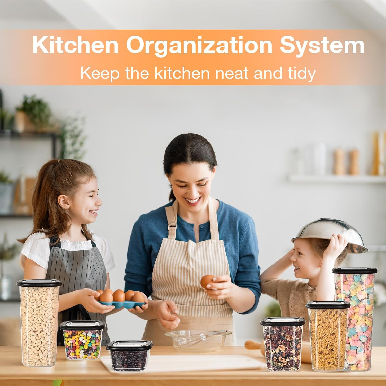 Romon Storage Jars Set of 12 Food-Grade PP Material Bpa-Free Transparent Stackable with Sealing Silicone Lid for Flour Cereal Rice 360 Ml - 1640 Ml image number 5