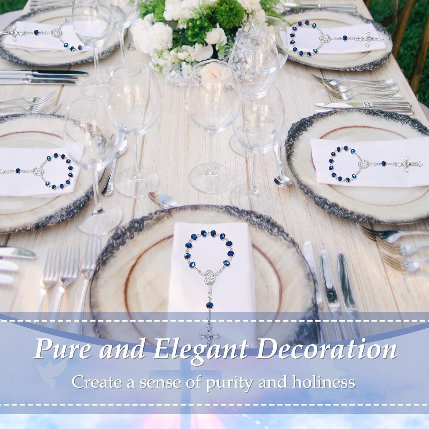 Yinkin 30 Pieces Catholic Mini Rosaries for Baptism Favors, Party Guests with 30 Organza Bags for Christening, Weddings, First Communion Gift (Blue), 7