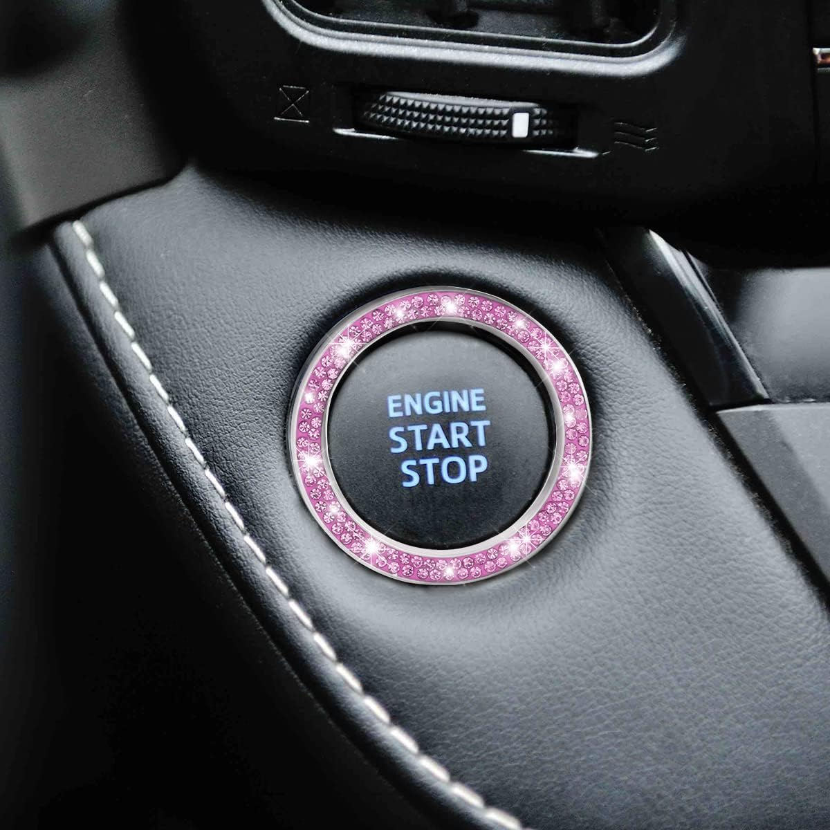 Car Bling Crystal Rhinestone Engine Start Ring Decals, 2 Pack Car Push Start Button Cover/Sticker, Key Ignition Knob Bling Ring, Sparkling Car Interior Accessories for Women (Double Purple)