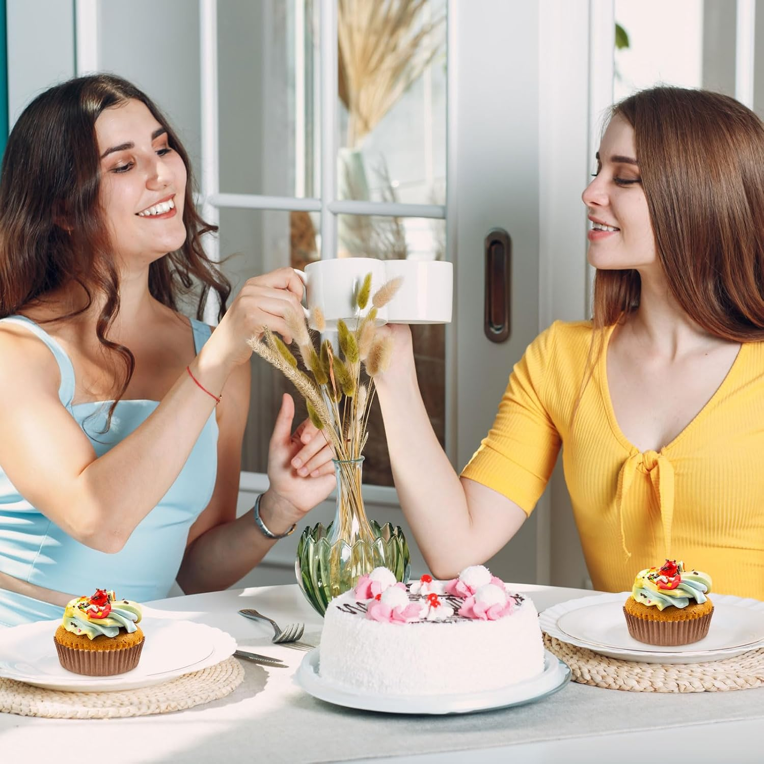 Uiifan Disposable round Cupcake Liners Paper Baking Cups Wrappers Cupcake Paper Microwave Oven Safe Bakeware Mold for Snacks Cakes(Natural,50 Pack) - 150, 3 Colors image number 2