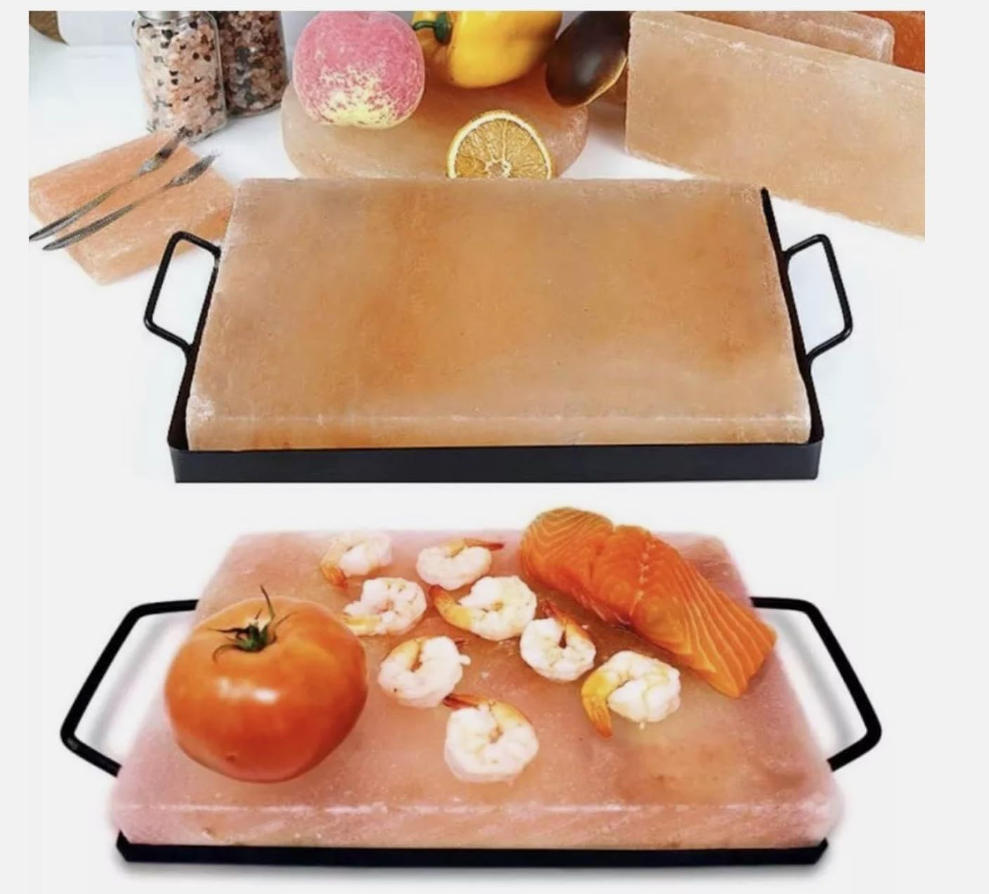 Himalayan Salt Plate Steel with Holder Set, Outdoor BBQ Himalayan Salt Block for Grilling Searing Chilling Cutting Seasoning & Serving image number 4