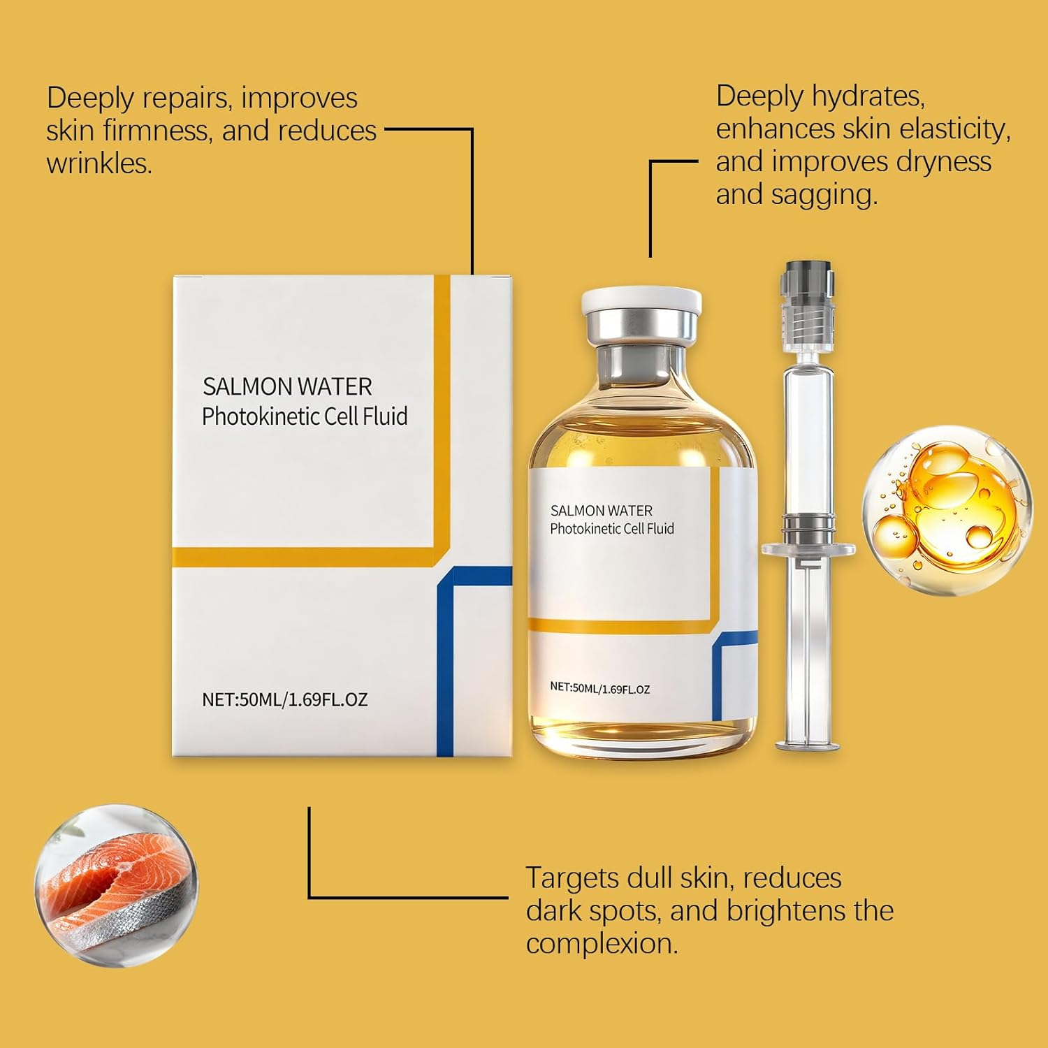 Salmon Anti-Wrinkle Serum, Salmon Water Photokinetic Cell Fluid, Vitamin C Serum for Face, Hydrates Moisturize & Soothes Skin for All Skin Types, Reduces Sagging, Support Skin Barrier (1Pcs) - 12Pcs image number 4