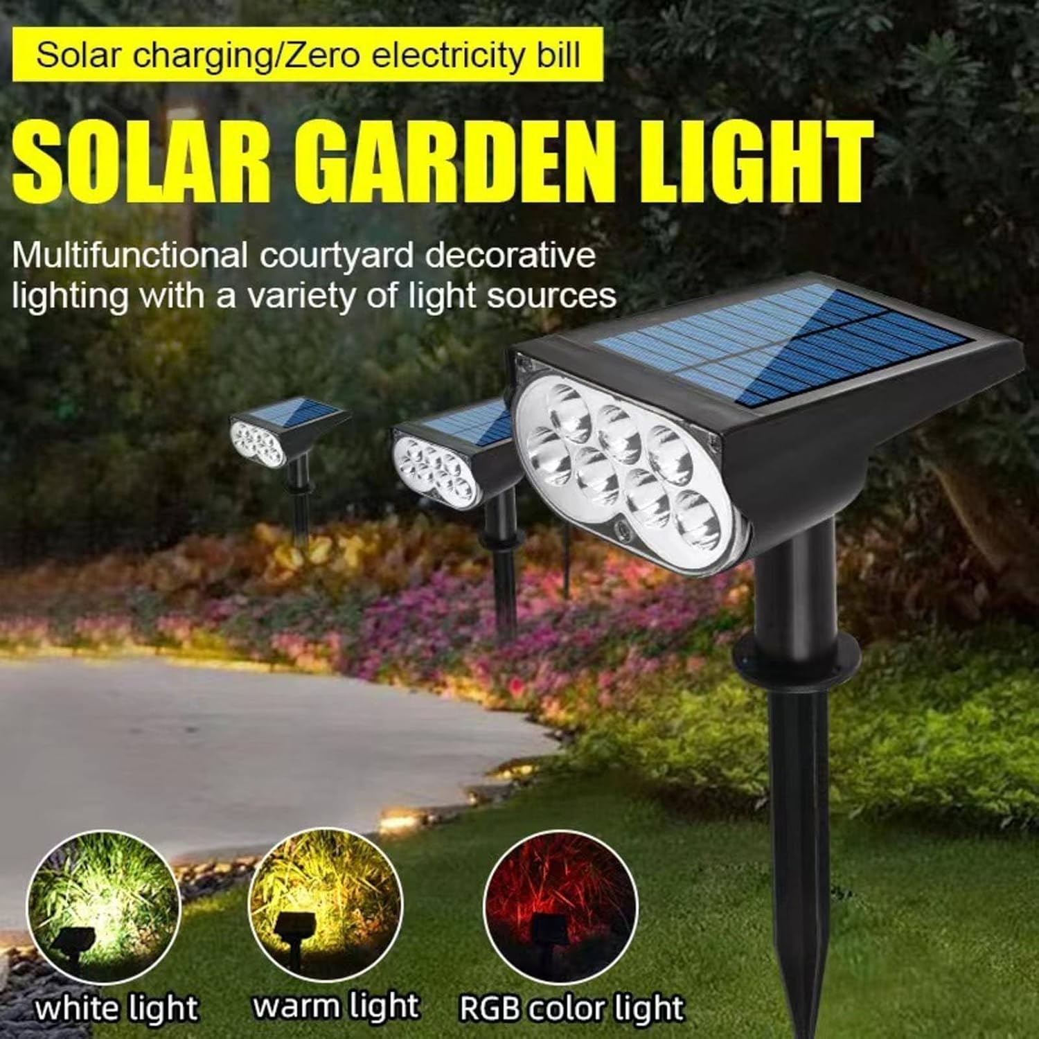 Solar Spot Lights Outdoor, 2 Pack Warm White Landscape Spotlights Dusk to Dawn 3 Modes 3 Brightness Adjustable, IP65 Waterproof Solar Lights for Lawn Tree Patio Driveway Path image number 4