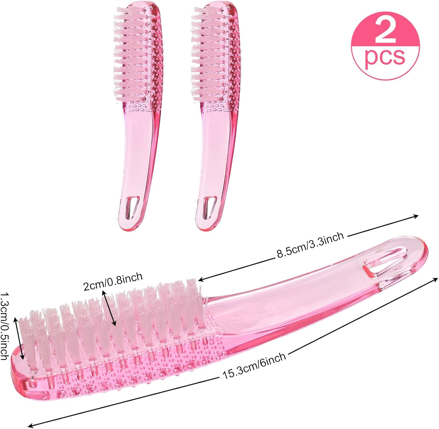 2 Pcs Handle Grip Nail Brushes for Cleaning, Long Handle Fingernail Cleaner, Hand Nail Toes Cleaning and Scrubbing Brushes, Pedicure Nail Scrubber Non-Slip for Men and Women, Hot Pink image number 4