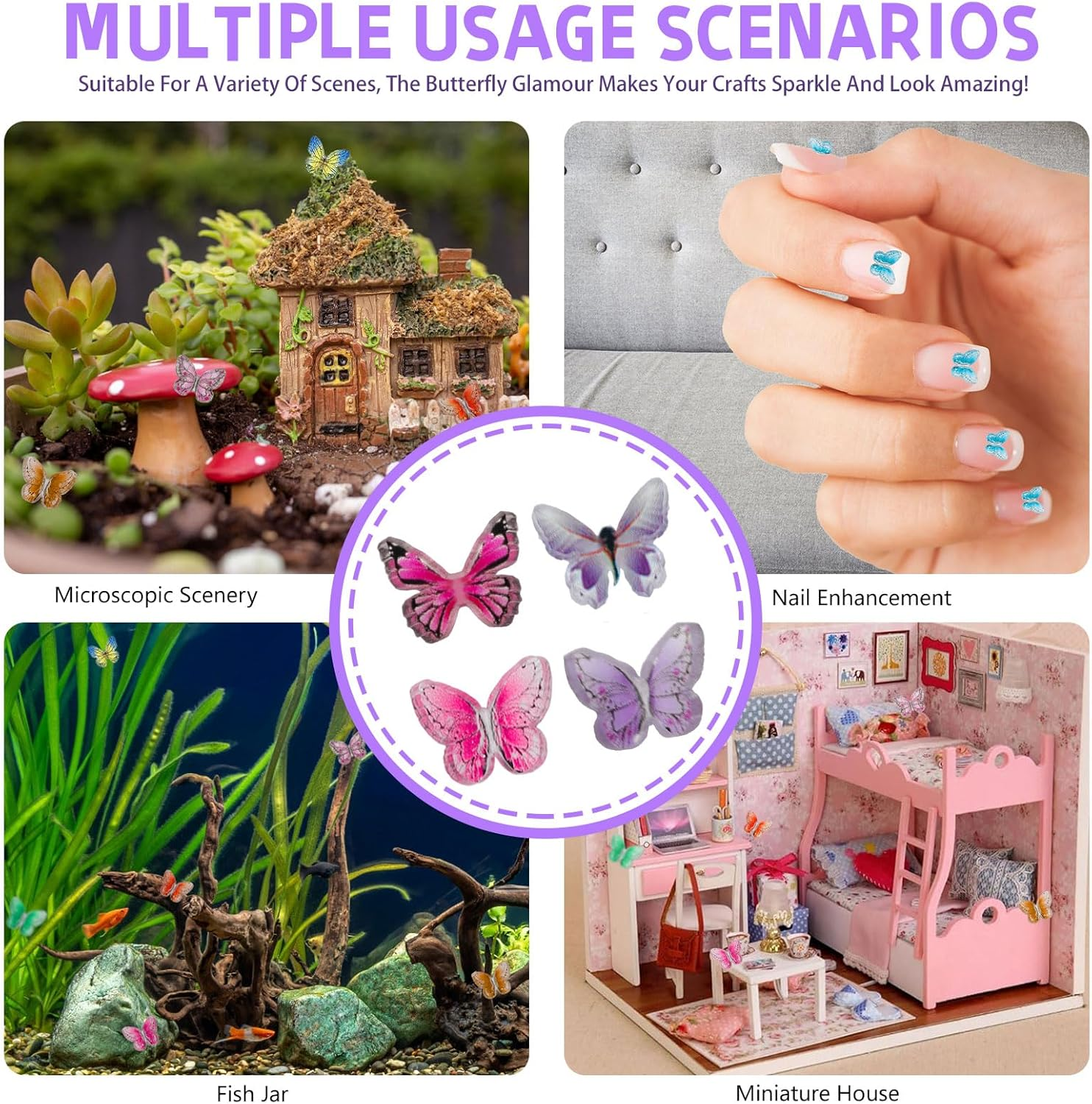90Pcs Micro Resin Butterflies Miniatures, 3D Butterfly Nail Charms, Nail Decorations and Tiny Butterflies for Nail Art Decoration DIY Crafting Design (90Pcs) image number 2