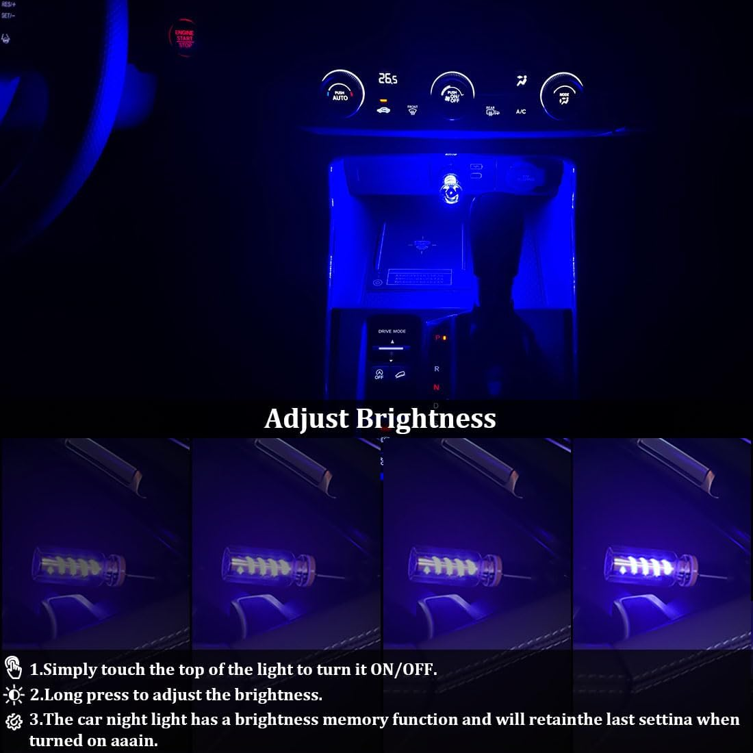 2 PCS Retro Car Lamps,Plug-In USB Led Interior Atmosphere Lights with Touch and Dimmable,Car USB Night Light,Portable Mini LED Interior Lamps,Blue - Blue image number 2