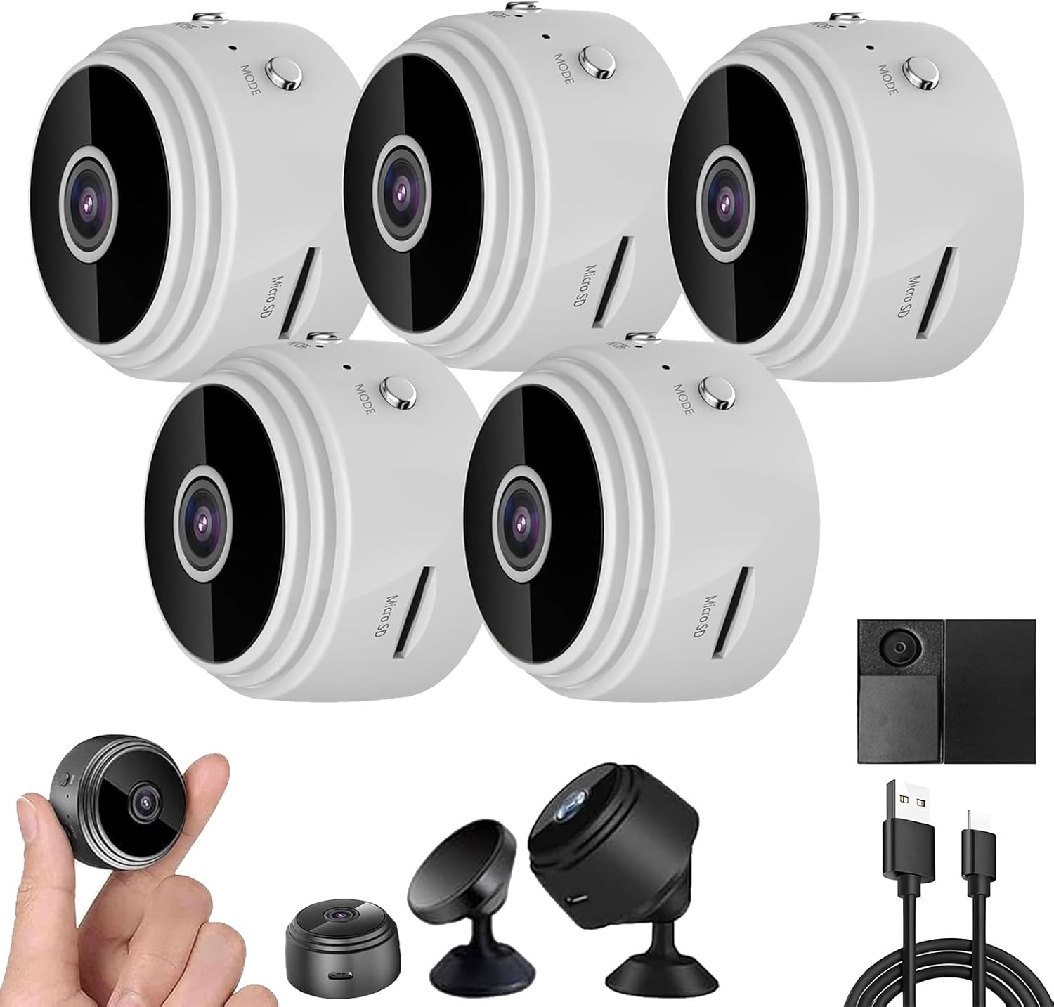 Magnetic Mini Camera, Mini Camera Wireless, the Secret Smart Miniwireless Cameras, with Night Vision, 1080P HD Hidden Cameras with Audio Indoor/Outdoors Wireless (Black,5Pcs)