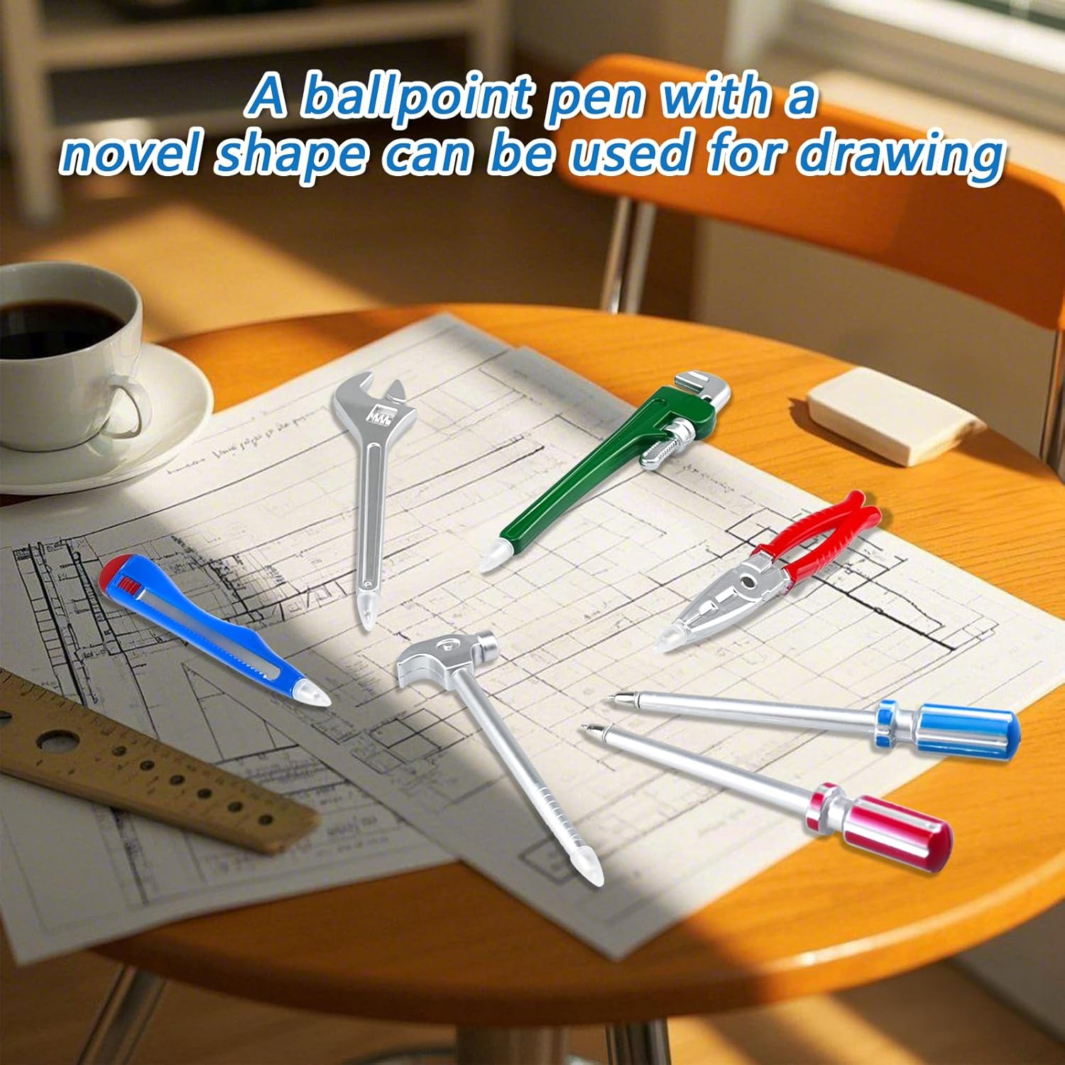 7PCS Funny Tool Ballpoint Pens, Novelty Black Ink Hardware Shape Pen, Hammer Pens Wrench Writing Pen for Boys Worker Craftsman Gift School Office Stationary Supplies image number 5