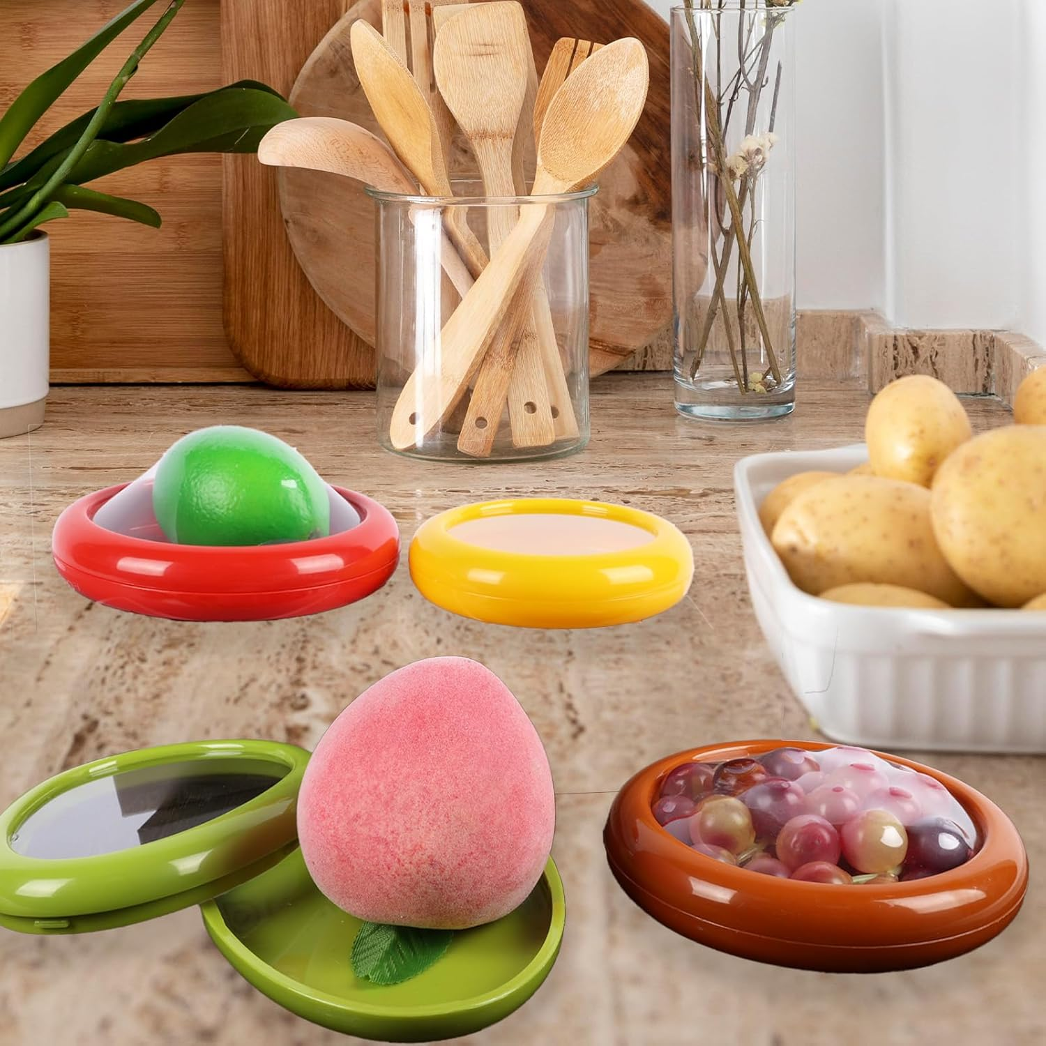 4PCS Fruit & Vegetable Storage Container, Vegetable Sand Transparent Film Reusable Refrigerator Food Protection Device image number 4