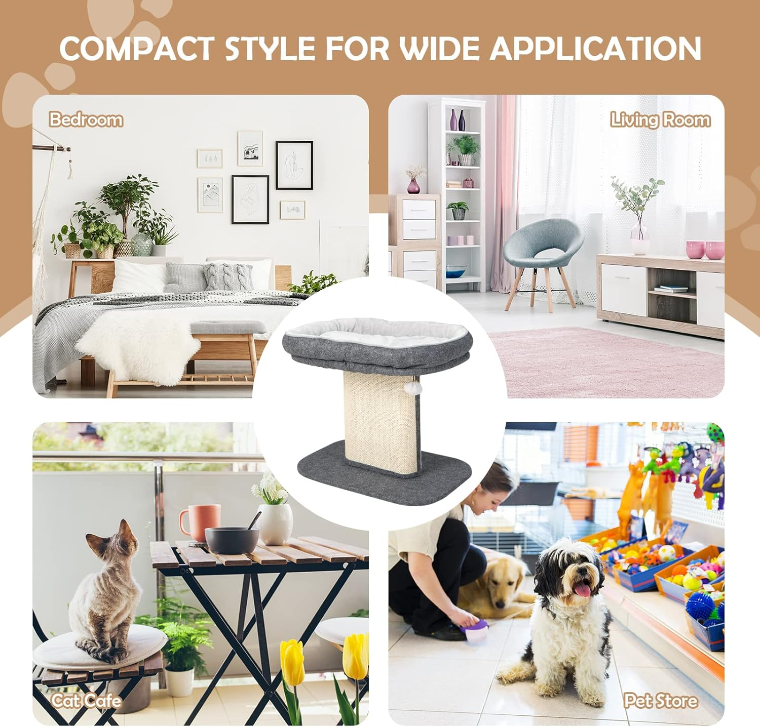 Costway Modern Cat Tree Tower for Kittens, Cat Activity Tower W/Large Plush Perch & Sisal Scratching Plate, Interactive Ball, Cat Home Furniture for Indoor Cats to Play Rest - Beige image number 5