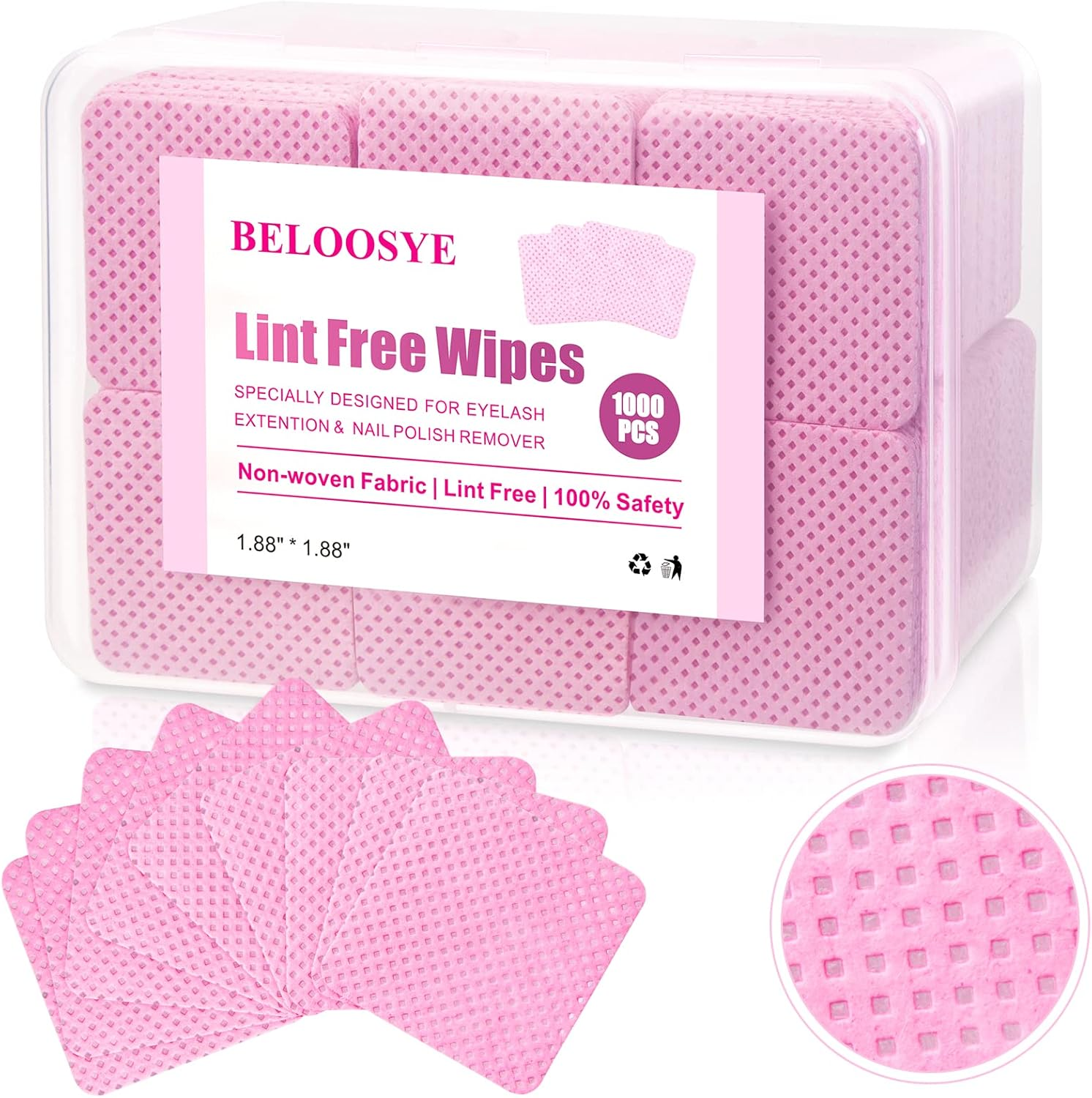 1000 PCS Lint Free Nail Wipes,Eyelash Extension Glue Wipes with Container,Super Absorbent Soft Non-Woven Fabric Lash Glue Wipes,Lint Free Wipes for Lash Extension Supplies & Nail Polish Remover-White